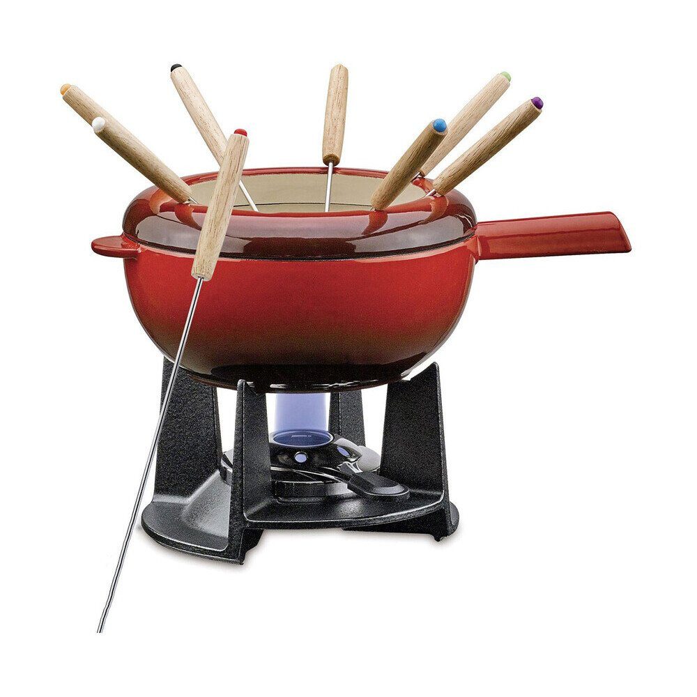Spring Fondue Fondue-Garnitur 12-tlg. Saas-Fee rot, 2l, Gusseisen, emailliert, rot, Handreinigung, Induktion
