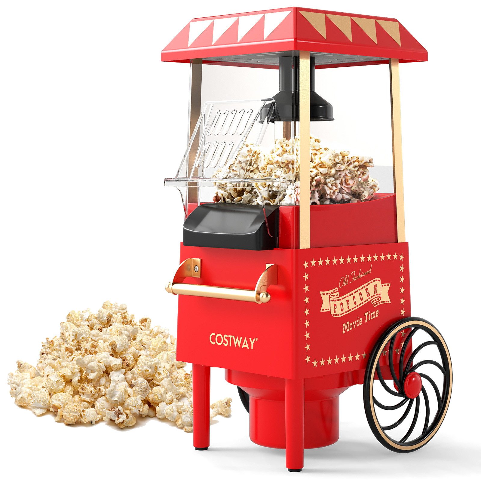 COSTWAY Popcornmaschine, 1200W Heißluft Popcorn Maker Ohne Öl, 2 Minuten