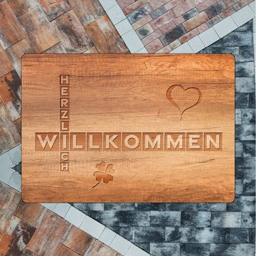 Fußmatte Herzlich Willkommen Fußmatte in 35x50 cm ohne Rand in Holzoptik, speecheese