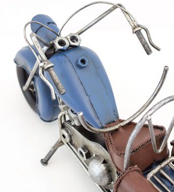 BRUBAKER Weinflaschenhalter Vintage Motorrad Blau, (1-St., inklusive Grußkarte), Metall Skulptur, Bier Geschenk, handbemalt