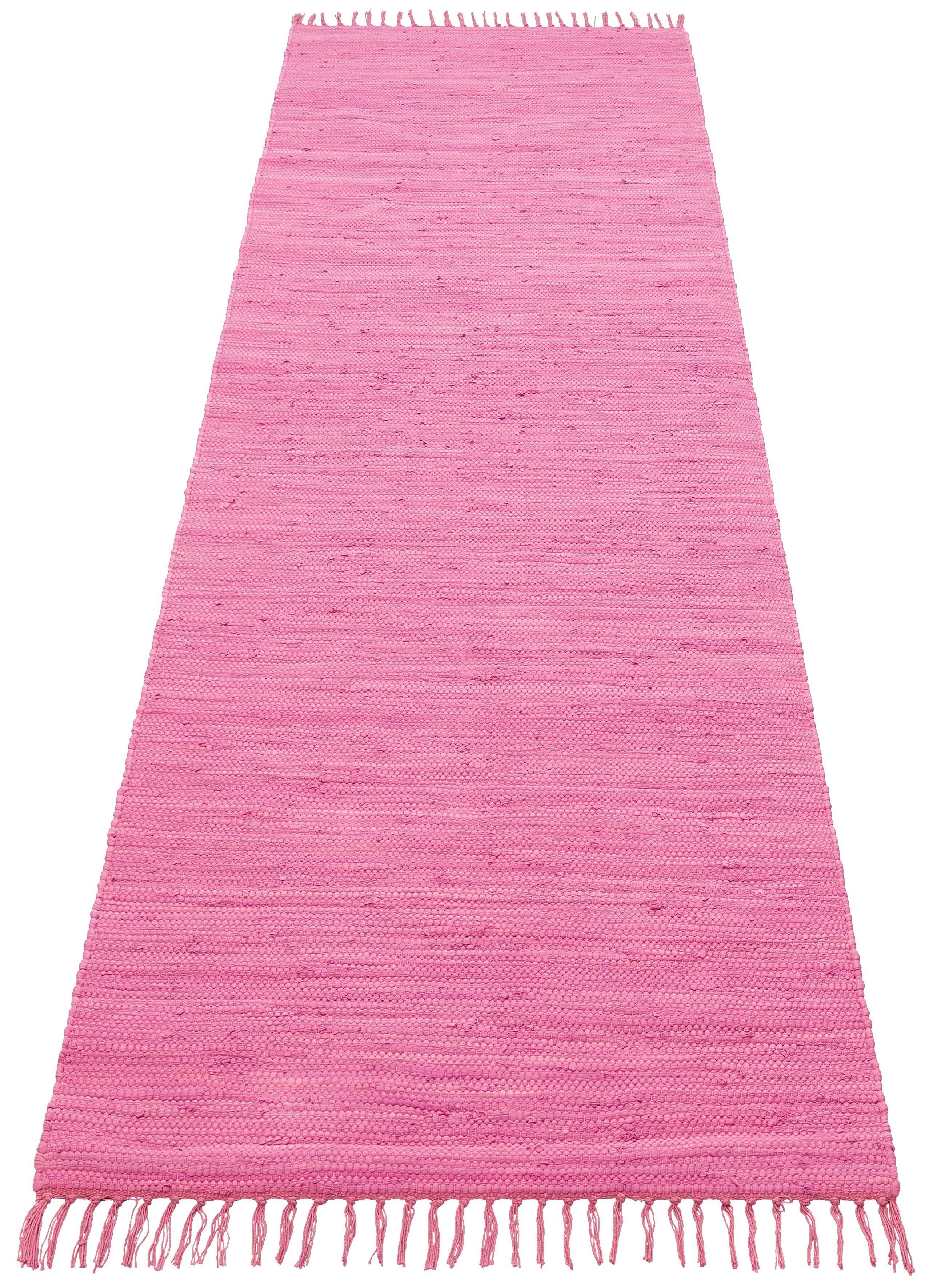 Läufer Paul, Lüttenhütt, rechteckig, Höhe: 5 mm, 100% Baumwolle, handgewebt, beidseitig verwendbar, mit Fransen lila