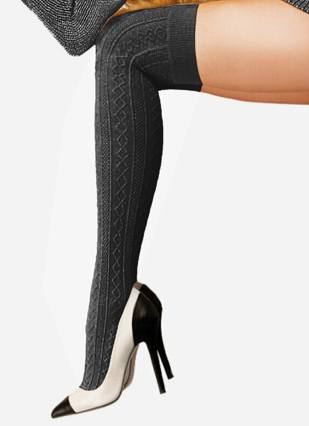 Lycille Overknees elegante Knie- Overknees- Гольфы aus Acrylgarn 37/41 mit Muster (1 Paar) aus Acrylgarn, Bündchen max. 48 cm Umfang, Gesamtlänge 50 cm ungedehnt