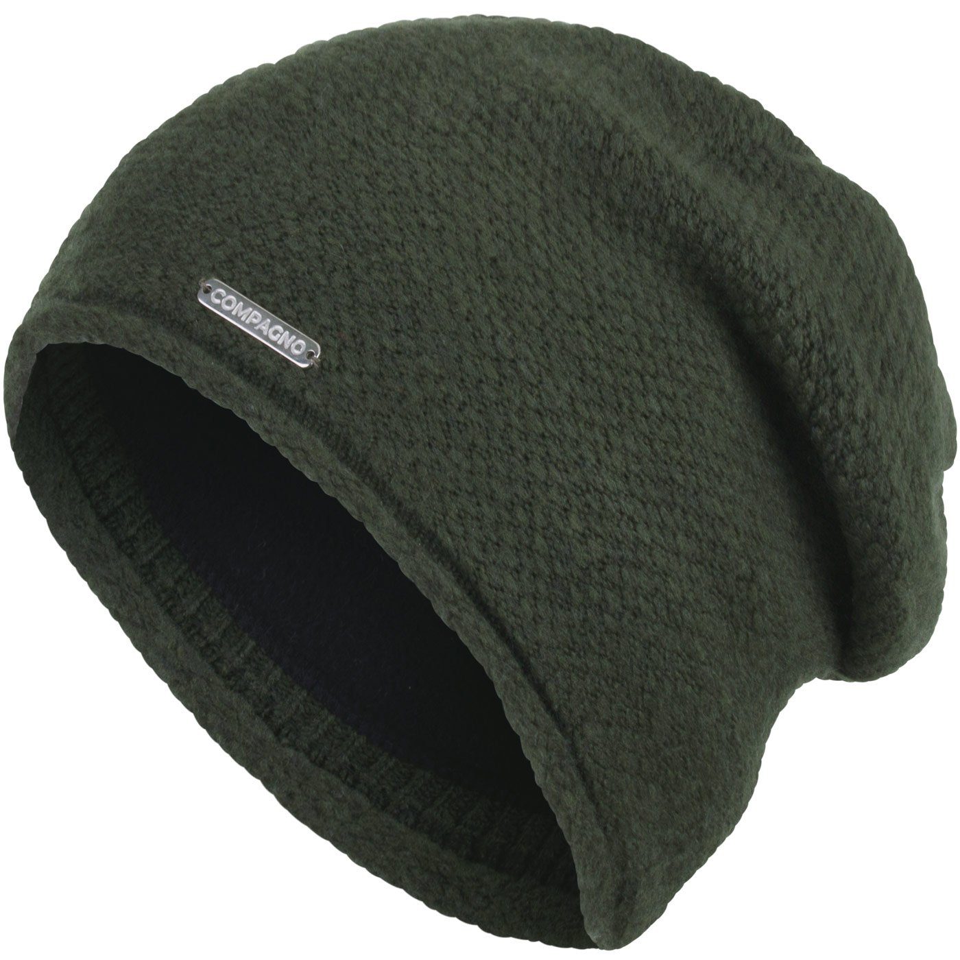 compagno Strickmütze (1-St) Klassische Damen Fleecefutter oliv Strickmütze Beanie gefüttert Wintermütze