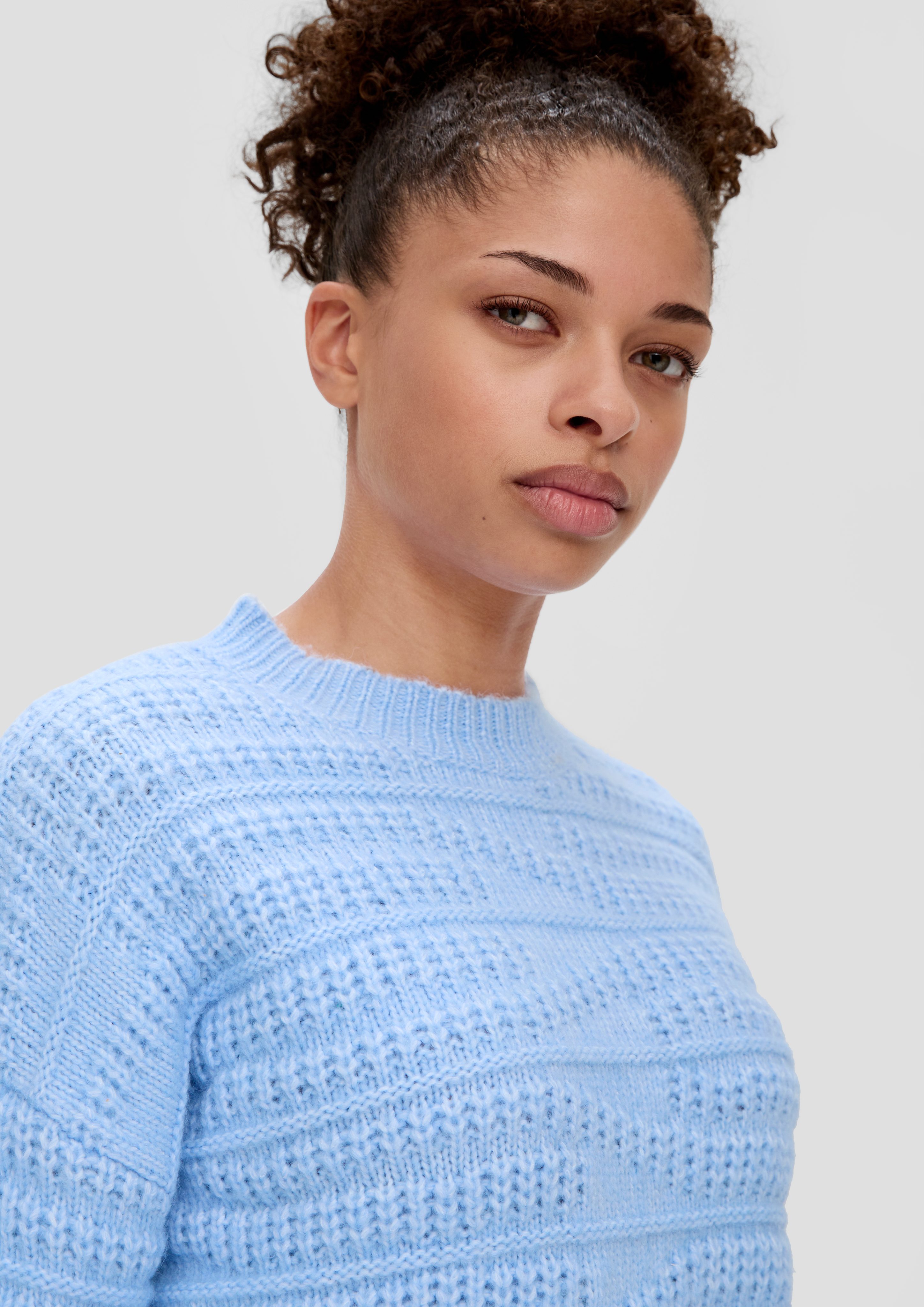 QS Strickpullover Strickpullover mit Musterstruktur Logo günstig online kaufen