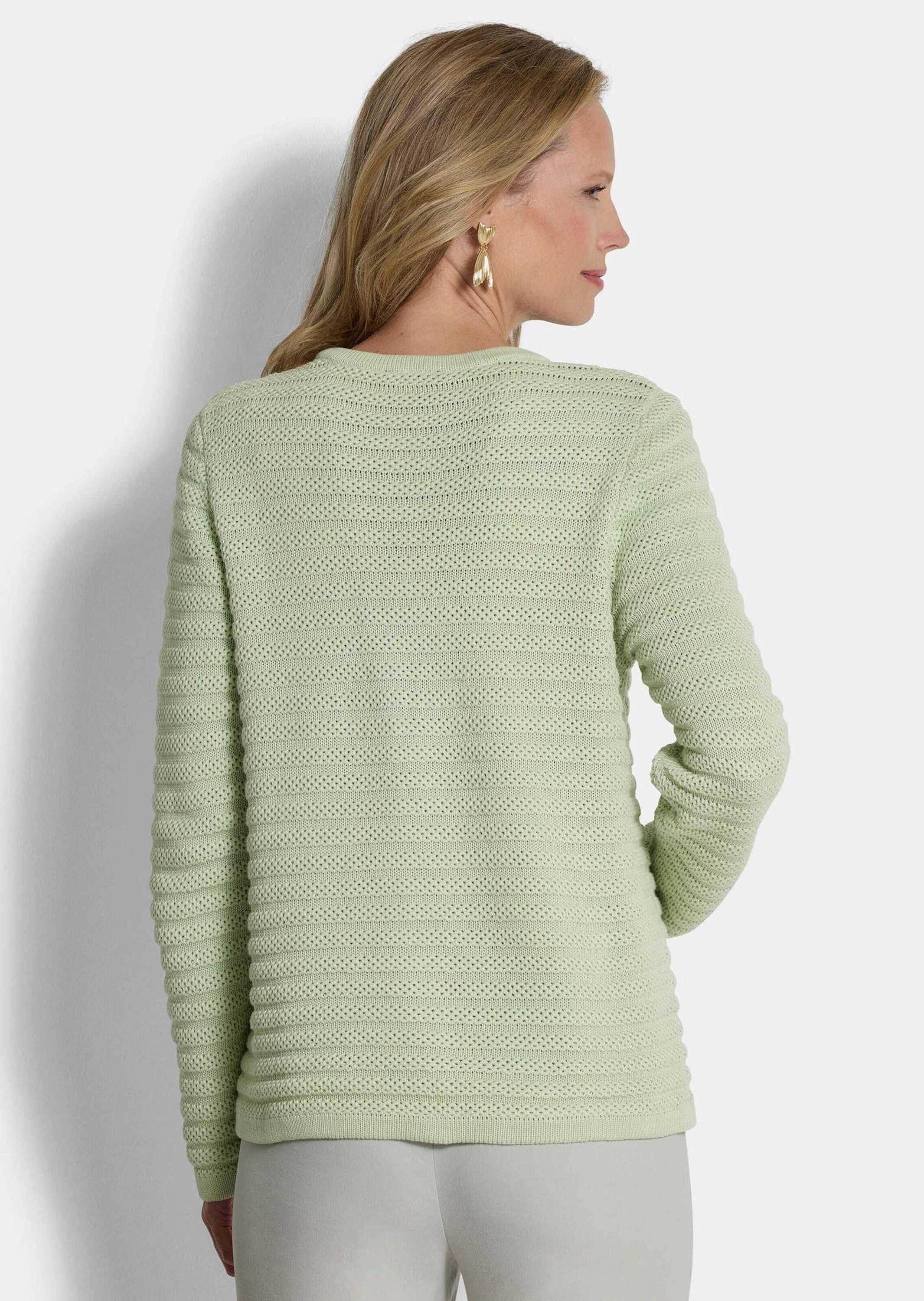 GOLDNER Strickjacke Ajourjacke in Querrippen-Optik Baumwolljacke mit Rundhals, Knopfleiste und Langarm