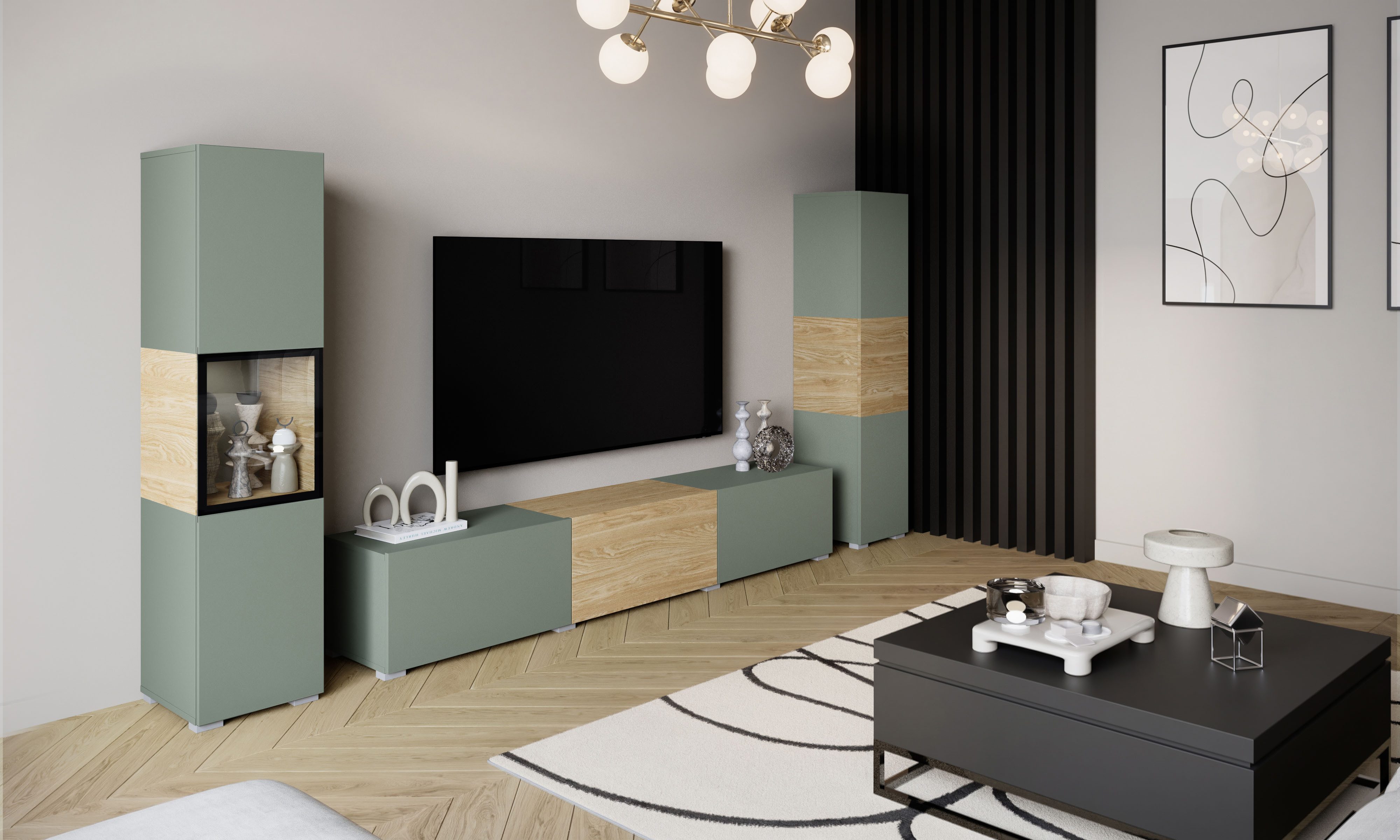 Home affaire Wohnwand BERLIN III, Vitrine Türschlag links/rechts wechselbar, (Komplett-Set, 3-St), moderne grifflose Mediawand Breite 260 cm, Vitrine mit Verglasung