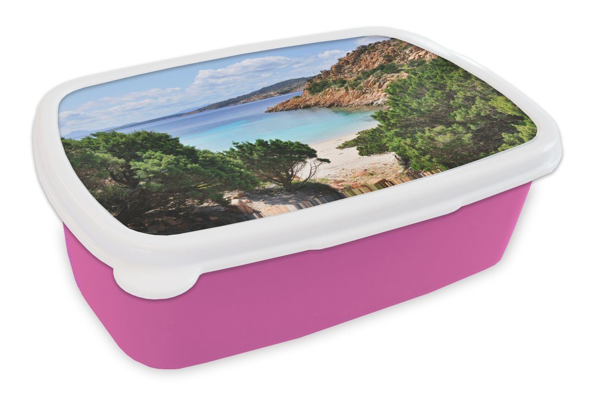 MuchoWow Lunchbox Der Maddalena-Archipel Sardinien, Kunststoff, (2-tlg), Brotbox für Erwachsene, Brotdose Kinder, Snackbox, Mädchen, Kunststoff rosa