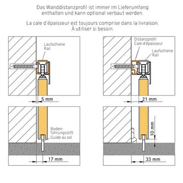 inova wohnen Schiebetür Holzschiebetür Eiche San Remo (inkl. Quadratgriff und Schienensystem), 88 x 203,5 cm