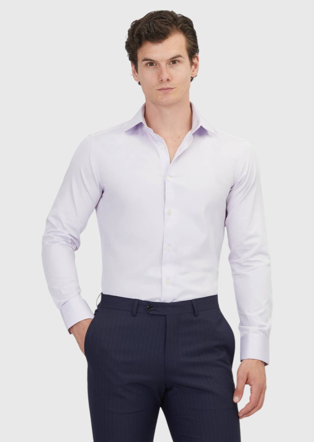 RAMSEY Hemdbluse Lila Schlichtes Slim Fit Baumwollhemd