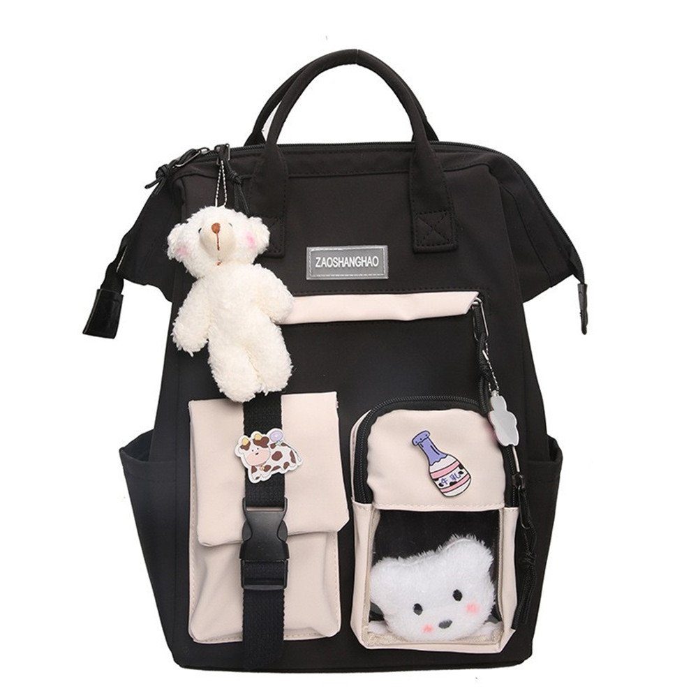XDeer Kinderrucksack Süße Mädchenrucksack,Büchertaschen mit Plüschanhänger (Set), mit Laptopfach,mit Plüschanhänger