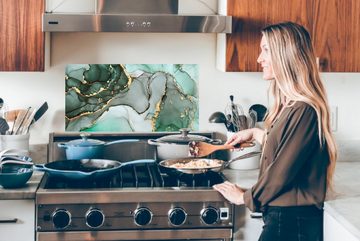 MuchoWow Küchenrückwand Gold - Marmor - Grün - Luxus - Marmoroptik - Grau, (1-tlg), 60x30 cm, Wandschutz, gegen Fett und Schmutzflecken für Küchen