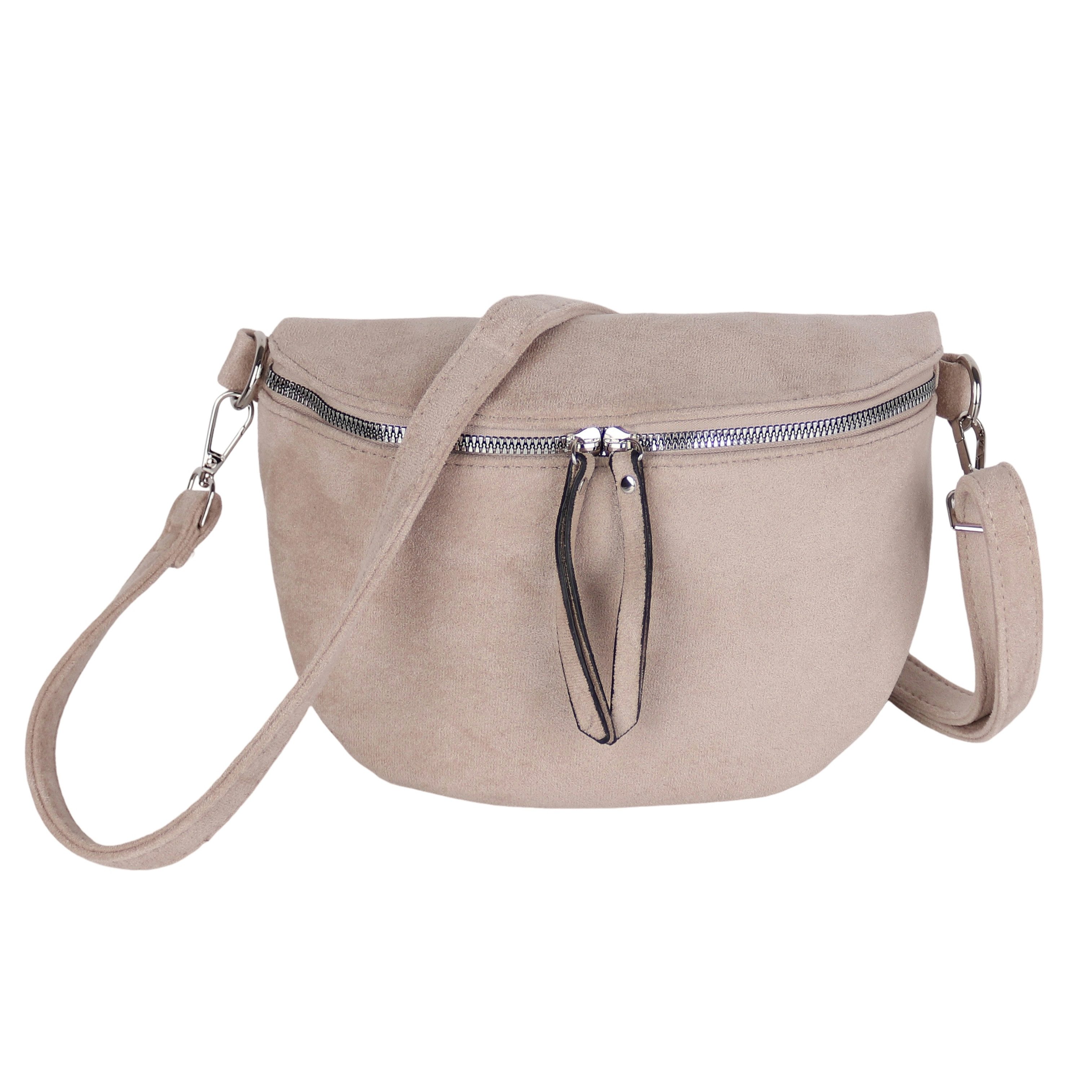 MIRROSI Bauchtasche Damen Taschen, Umhängetasche, Brusttasche, 26x18x9cm Wildleder Optik (Schultertasche für jednen Anlass), Crossbody Bag, Verstellbarer Schulterriemen für mehr Flexibilität.