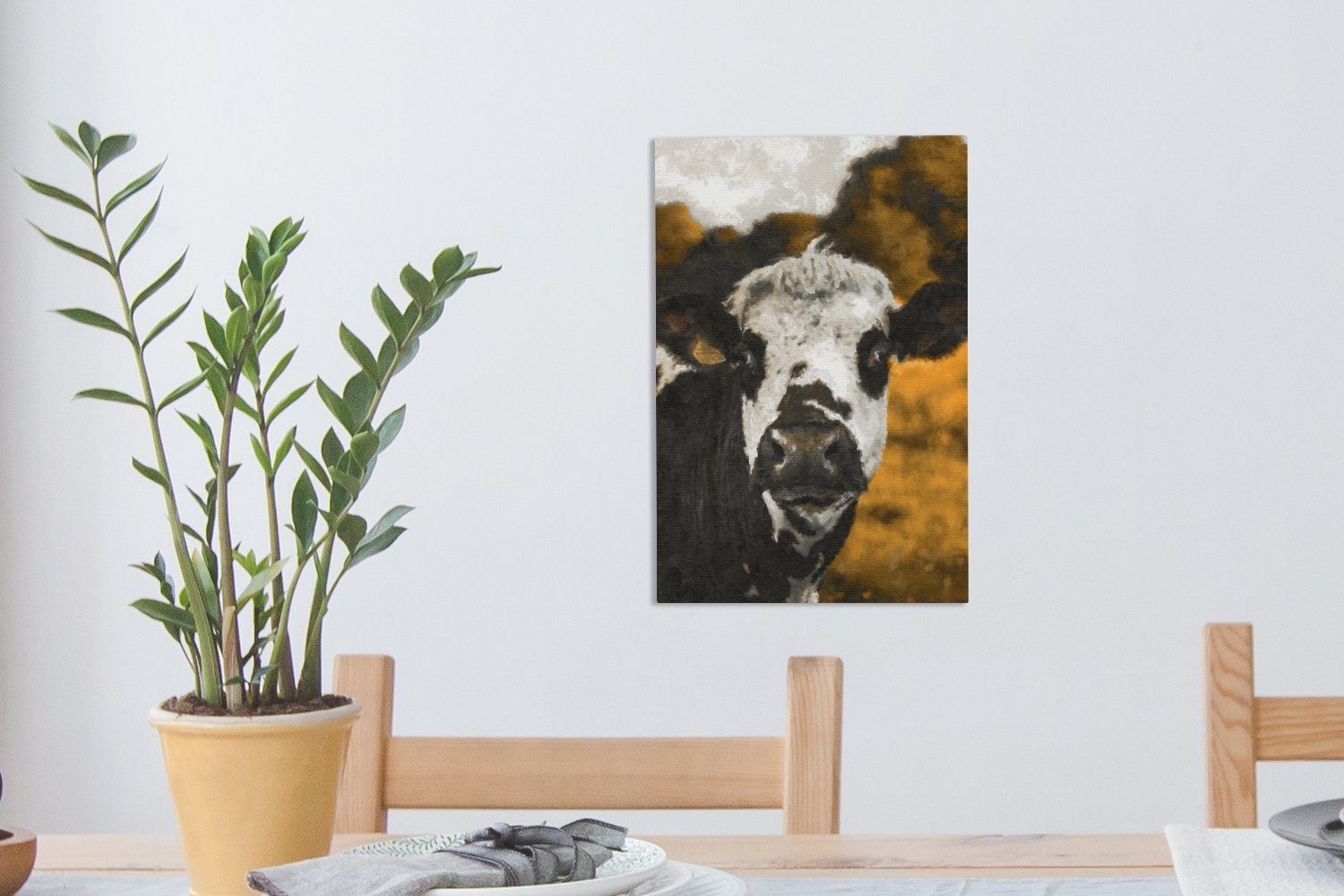 OneMillionCanvasses® Leinwandbild Kuh 20x30 cm (1 inkl. Leinwandbild Zackenaufhänger, Schwarz, - - Querformat fertig St), bespannt Gemälde,