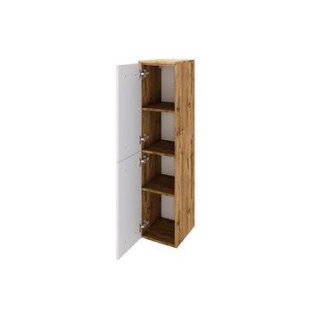 möbelando Midischrank Livorno Rustikaler Midischrank, Korpus aus melaminharzbeschichteter Spanplatte in Wotan-Eiche, Front aus MDF in weiß-matt mit 2 Holztüren und 2 Einlegeböden. Breite 30 cm, Höhe 130 cm, Tiefe 35 cm