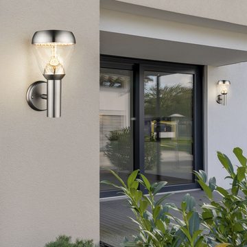etc-shop Außen-Wandleuchte, Leuchtmittel inklusive, Warmweiß, Design LED Wand Leuchte Glas Kugel Edelstahl Beleuchtung rund Außen