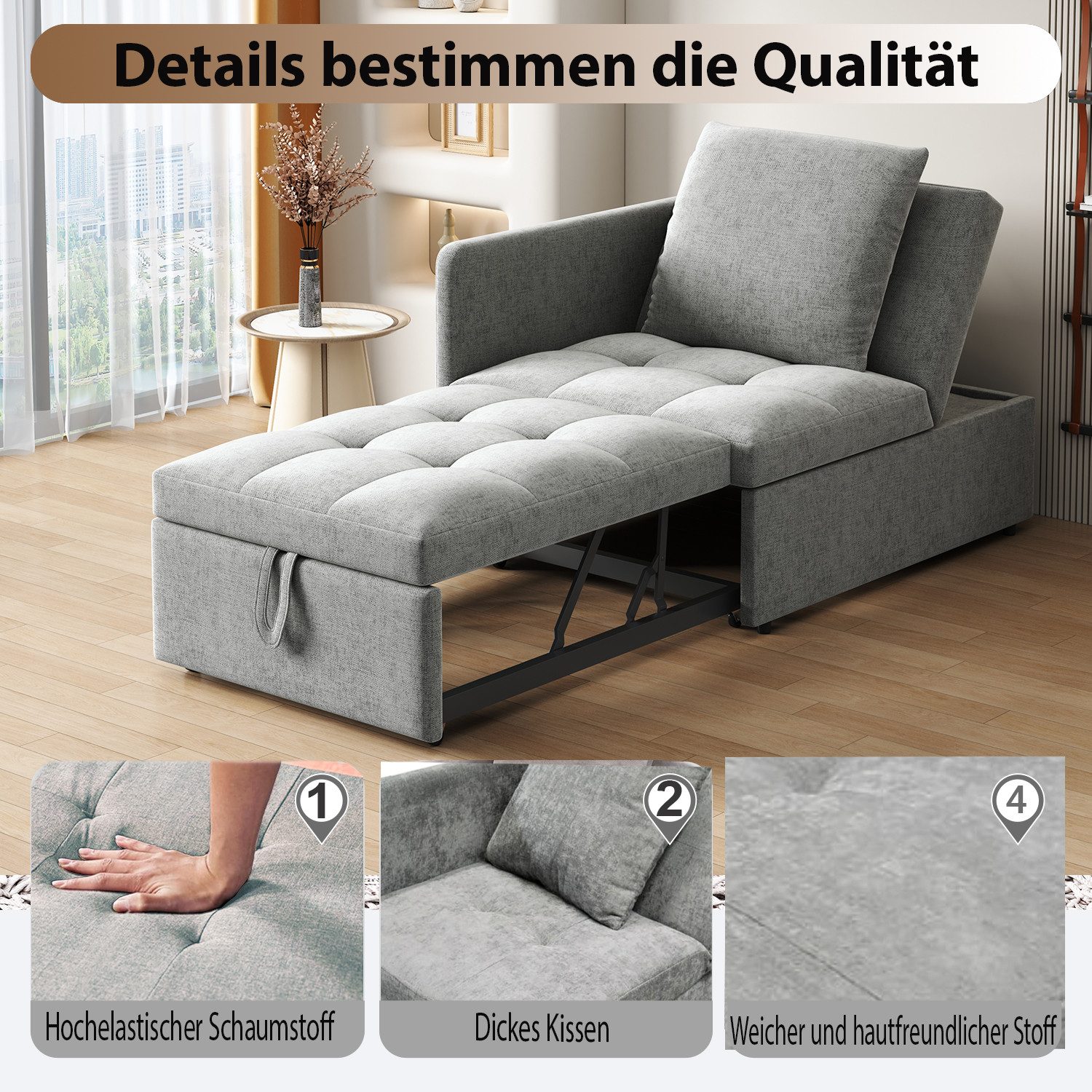 Odikalo Chaiselongue Loungesofa Freizeitsofa Polstersofa Verstellbar Rückenlehne Beige Grau – Bild 5 von 5
