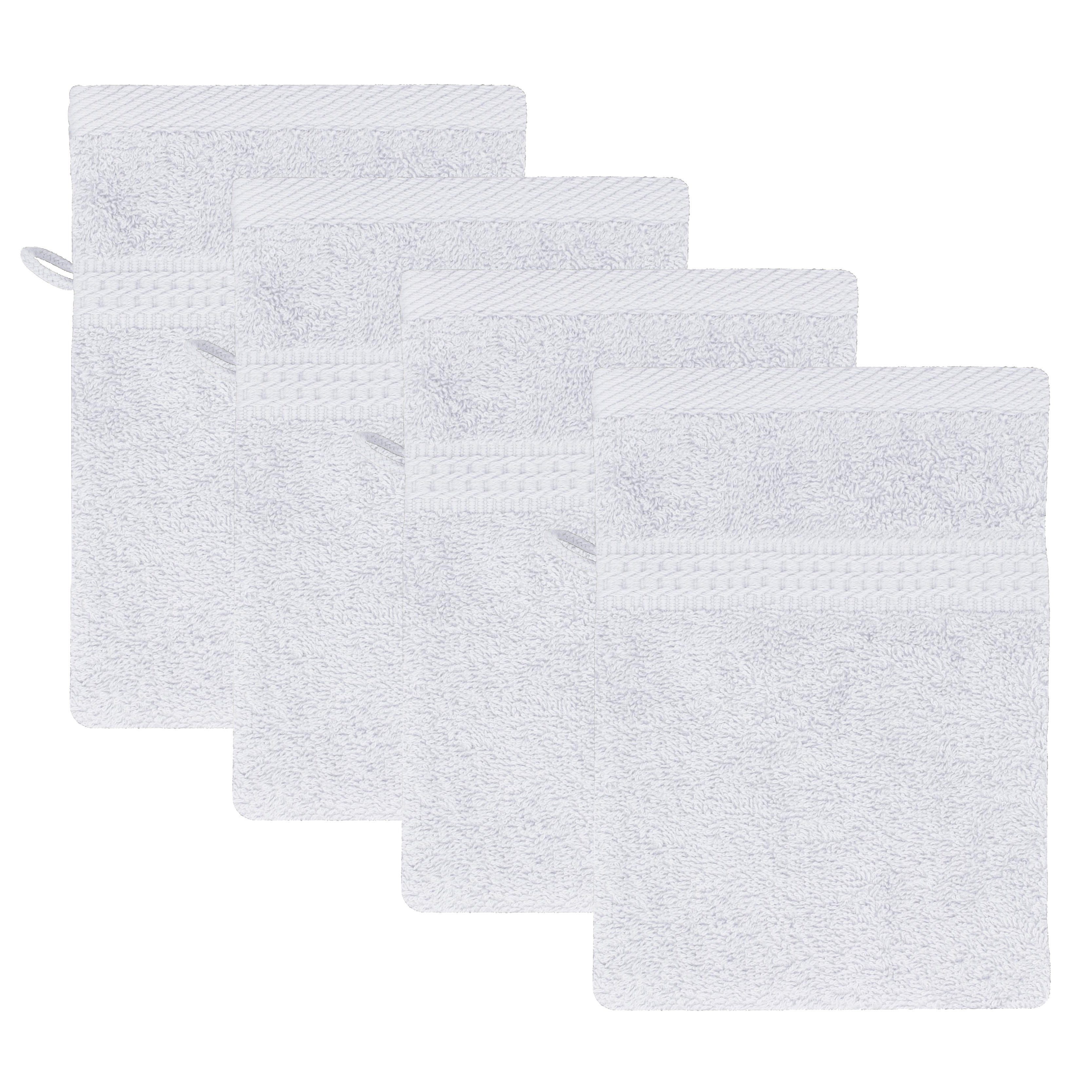 TRENDBUY24 Waschhandschuh 4er Waschhandschuhe Frottee 100% Baumwolle Set (4-tlg), 100% Baumwolle Weiß