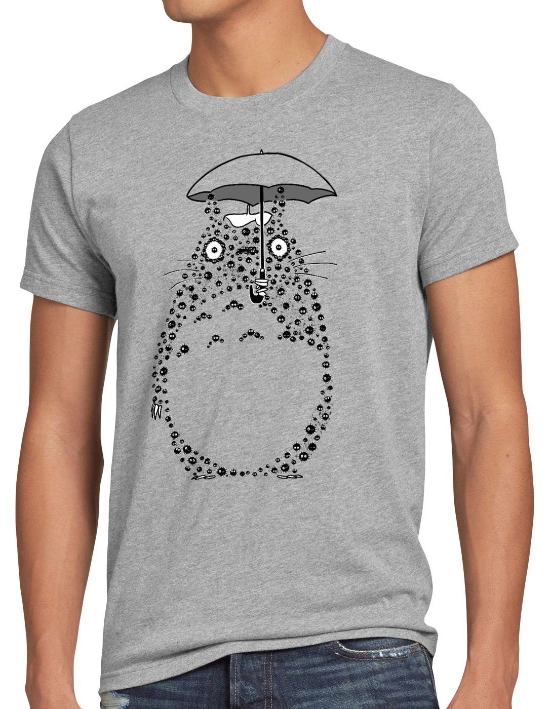 style3 Print-Shirt Herren T-Shirt Totoro Russmännchen neko mein nachbar anime tonari no grau meliert
