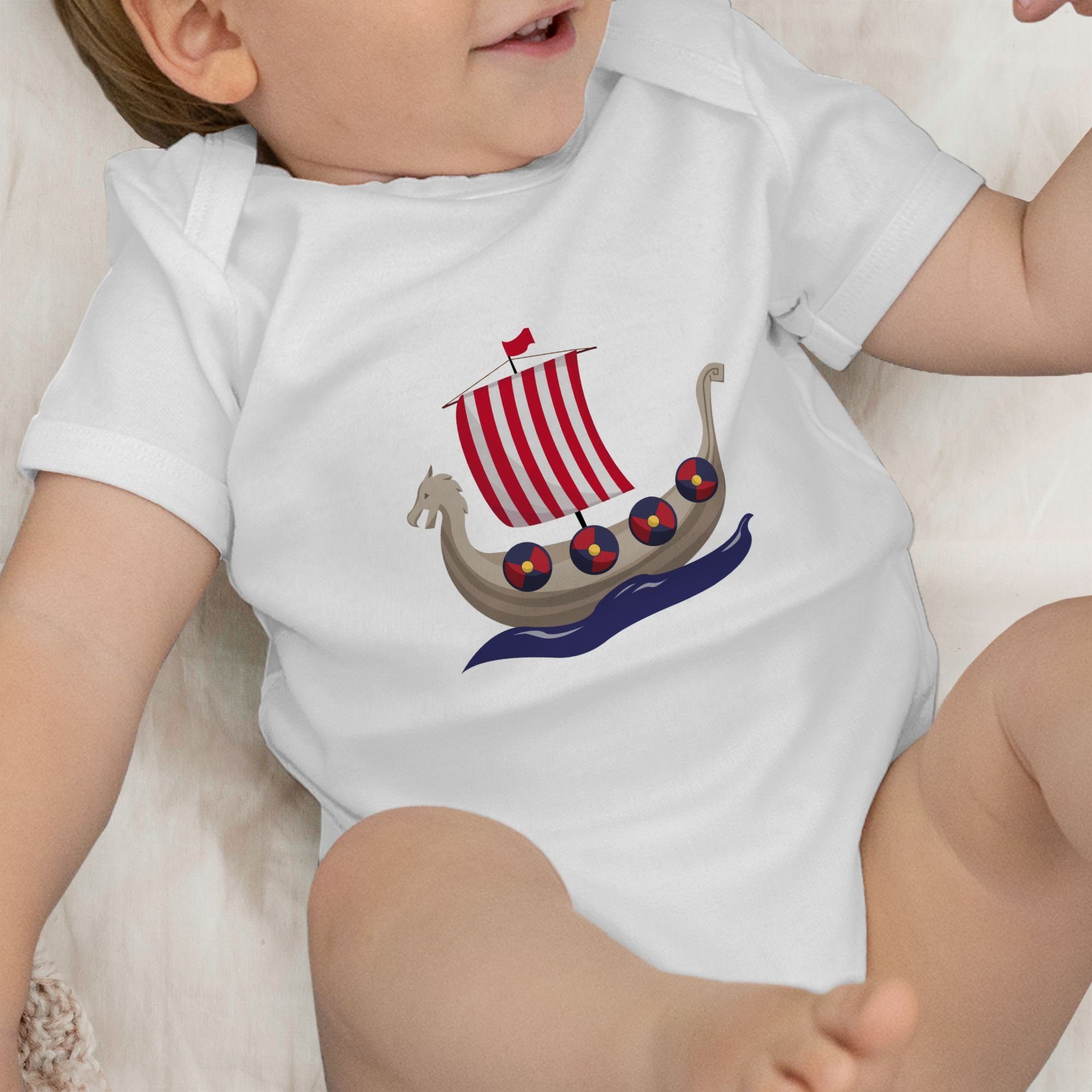 Walhalla & Wikinger Wikinger-Schiff Shirtbody Baby Weiß 3 Shirtracer