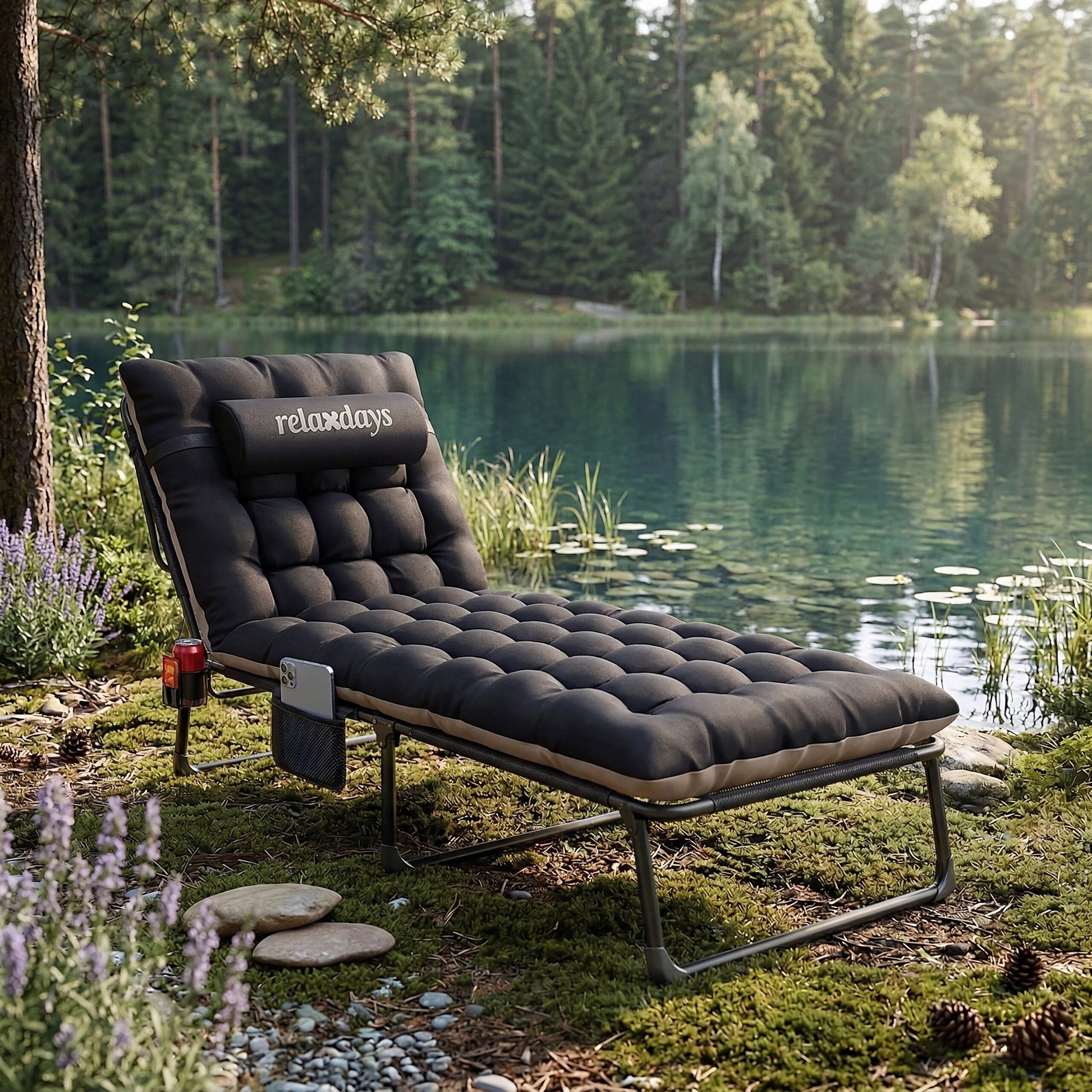 relaxdays Campingliege Campingbett klappbar 250kg (4-St) schwarz – Bild 2 von 5