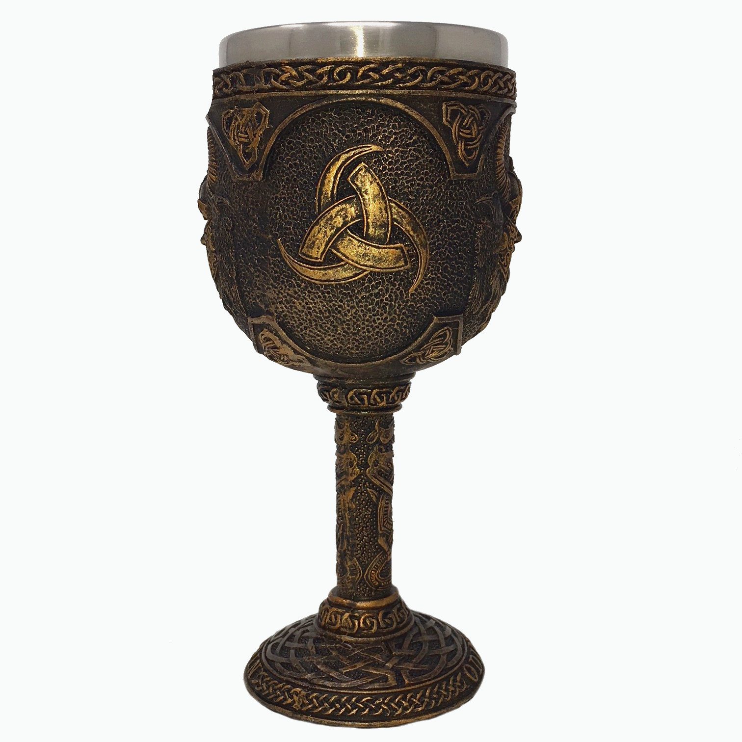 MystiCalls Becher Kelch Odin - Wikingerkelch Wikinger Met Götterkelch, 1-tlg., Polyresin, Herausnehmbarer Metalleinsatz