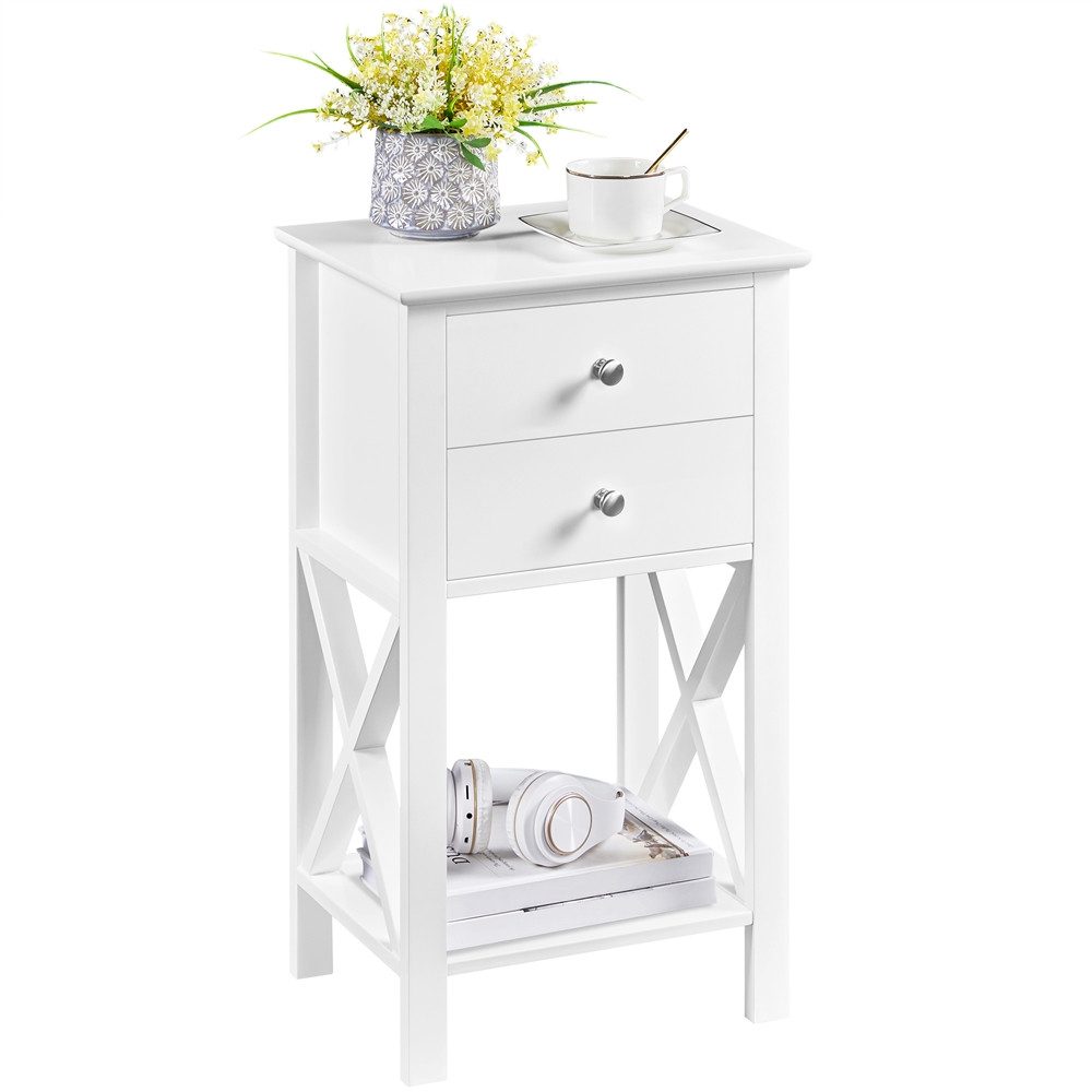 Yaheetech Nachttisch 40 x 30 x 70 cm (1-St), Beistelltisch mit 2 Schubladen & 1 Ablagefach