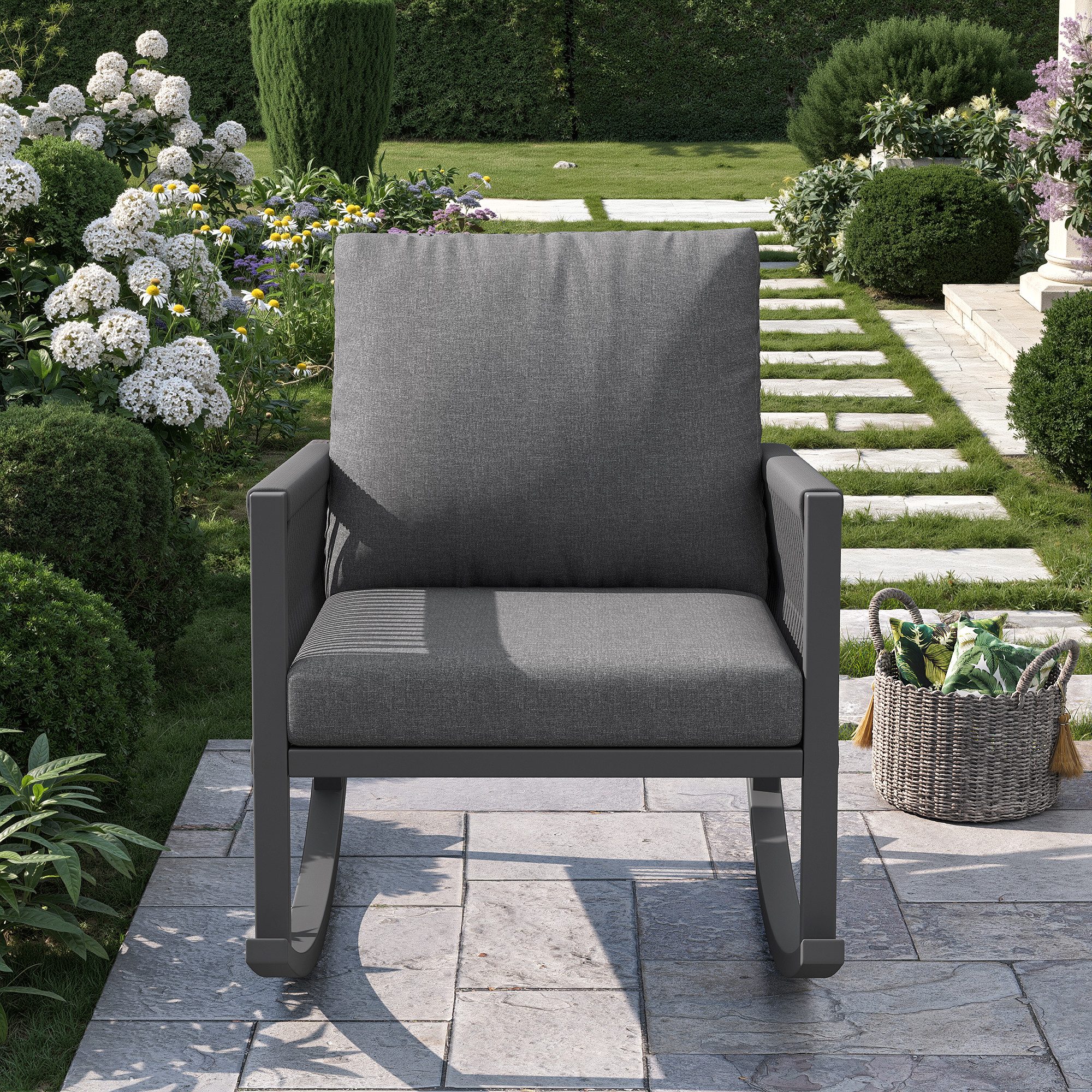 MODFU Schaukelstuhl Outdoor-Schaukelstuhl (wetterfester Metallrahmen, komfortable Kissen, max. 120 kg, für Garten & Terrasse, 1 St)
