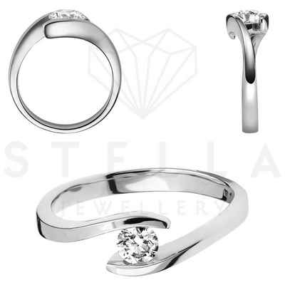 Stella-Jewellery Verlobungsring Verlobungsring Spannring Weißgold Diamant Gr. 54 (inkl. Etui), mit Brillant 0,10ct. - Poliert