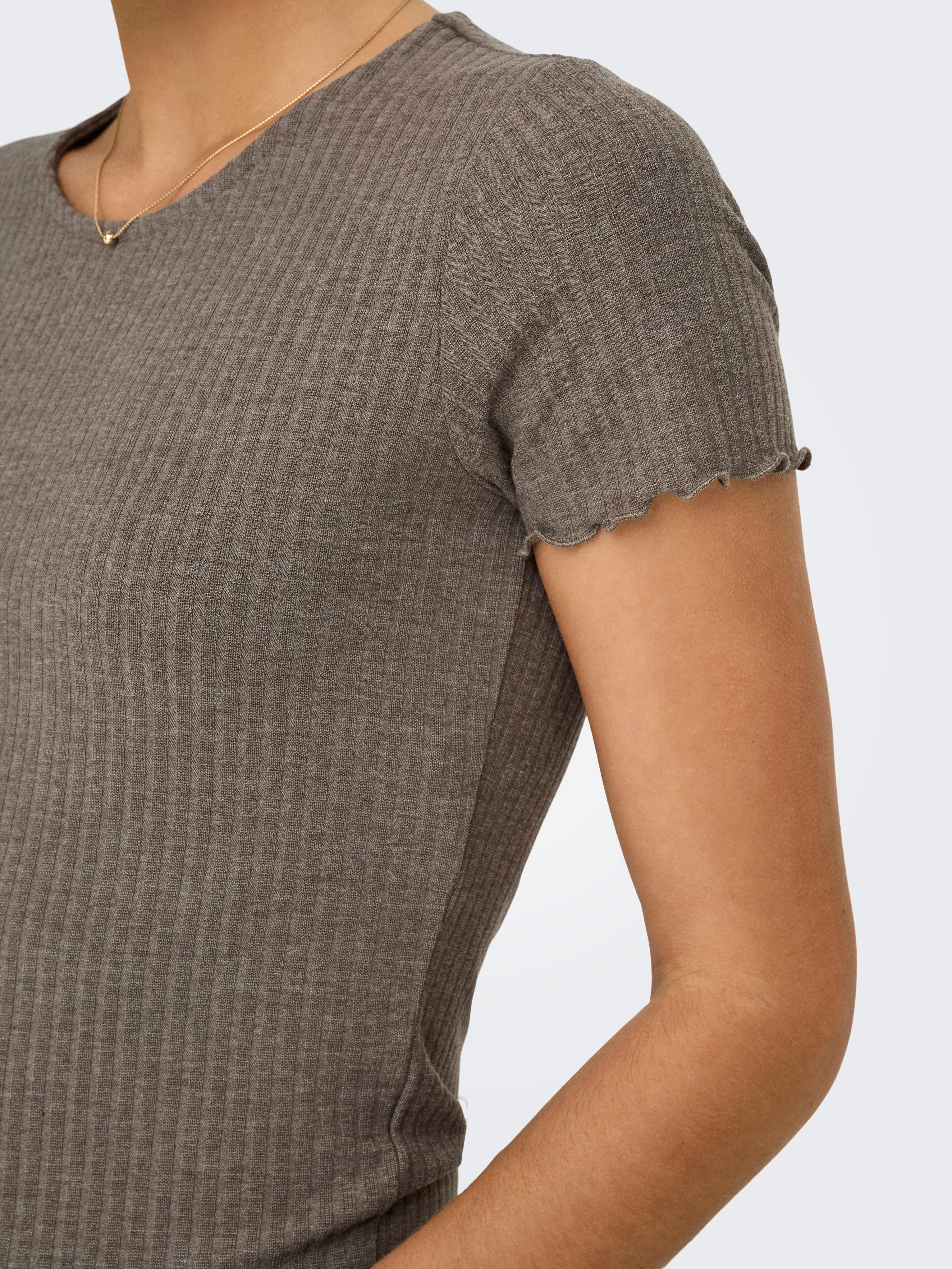 ONLY Rundhalsshirt ONLEMMA S/S SHORT TOP NOOS JRS Rundhals, modisch, regular fit, gewellter Abschluss, unifarben