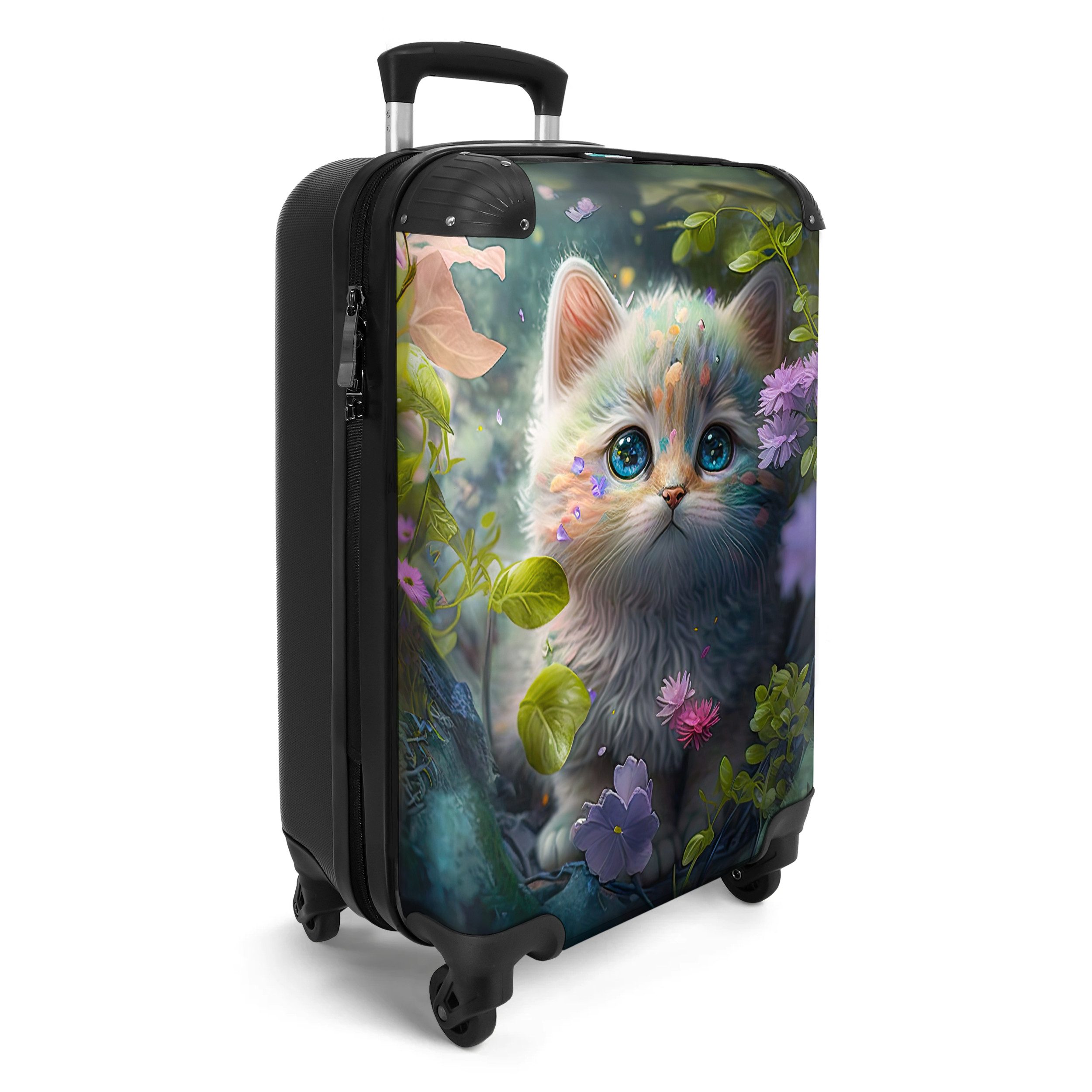 NoBoringSuitcases.com© Kinderkoffer Kätzchen - Blumen - Wald - Illustration - Katze 55x35x20cm, Reisetasche mit Rollen, Koffer Handgepäck Flugzeug – Bild 2 von 5
