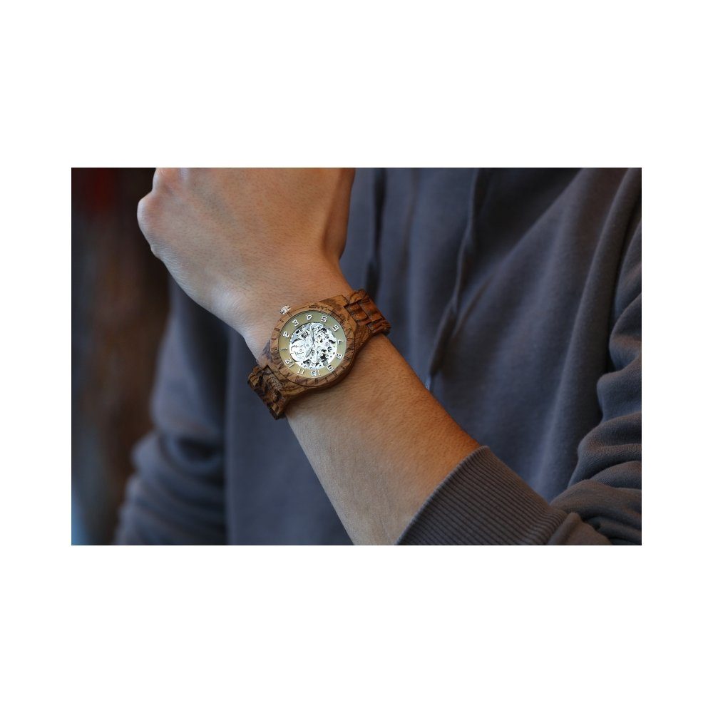 LAiMER Quarzuhr Automatik Armbanduhr "Ralf" Zebranoholz / Edelstahl 0097