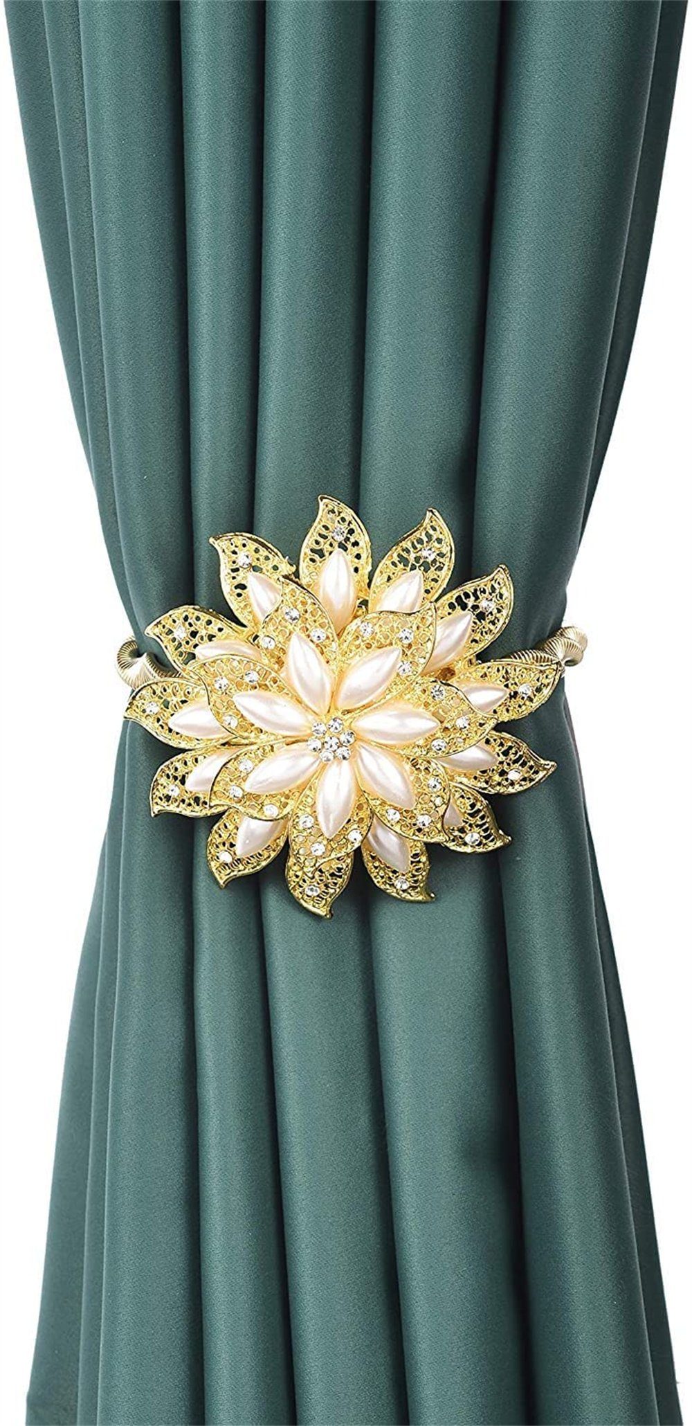 Raffhalter Vorhänge Blume mit Perlen Magnet Dekoration gold oder silber 