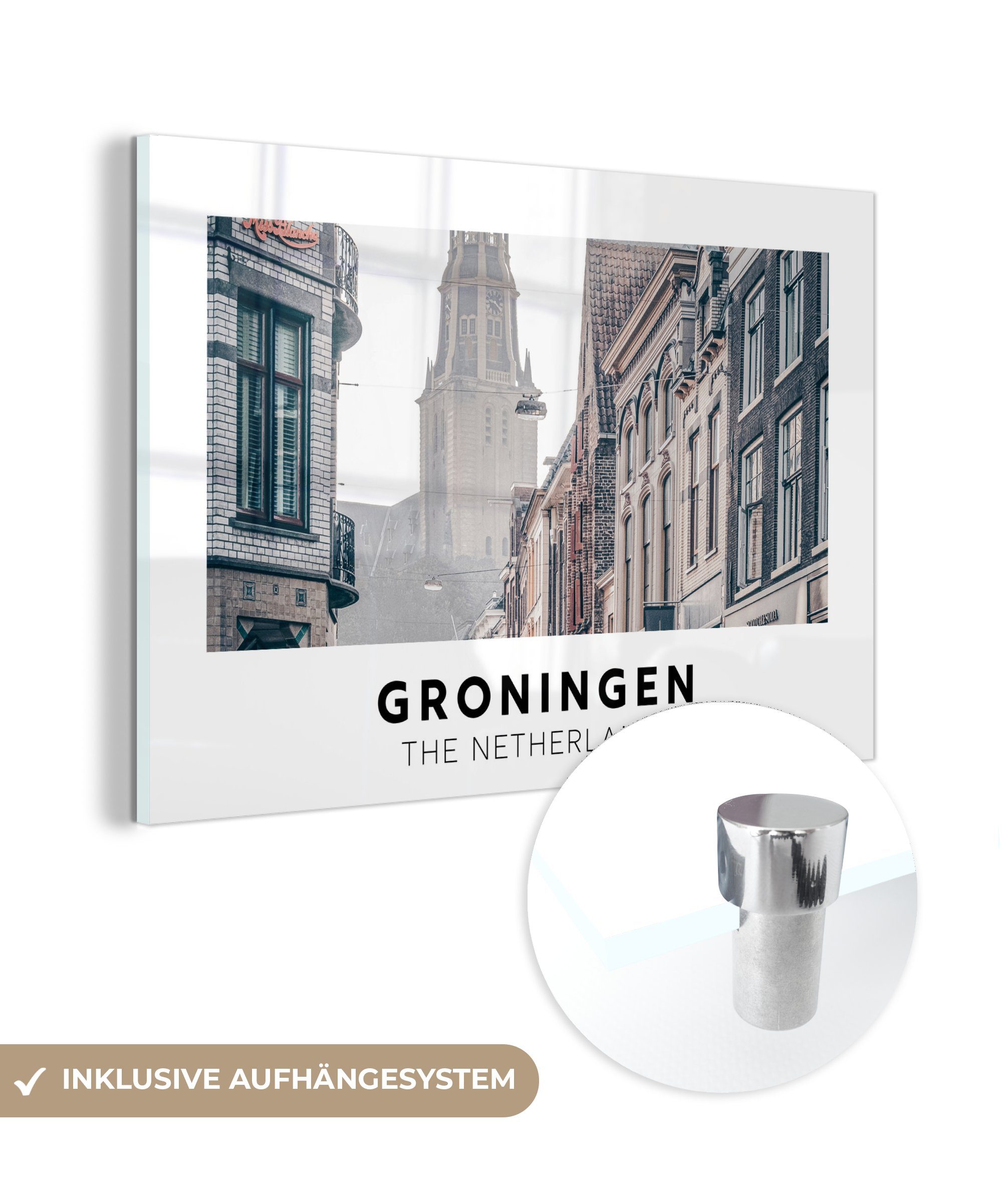 MuchoWow Acrylglasbild Groningen - Niederlande - Toren, (1 St), Glasbilder - Bilder auf Glas Wandbild - Foto auf Glas - Wanddekoration