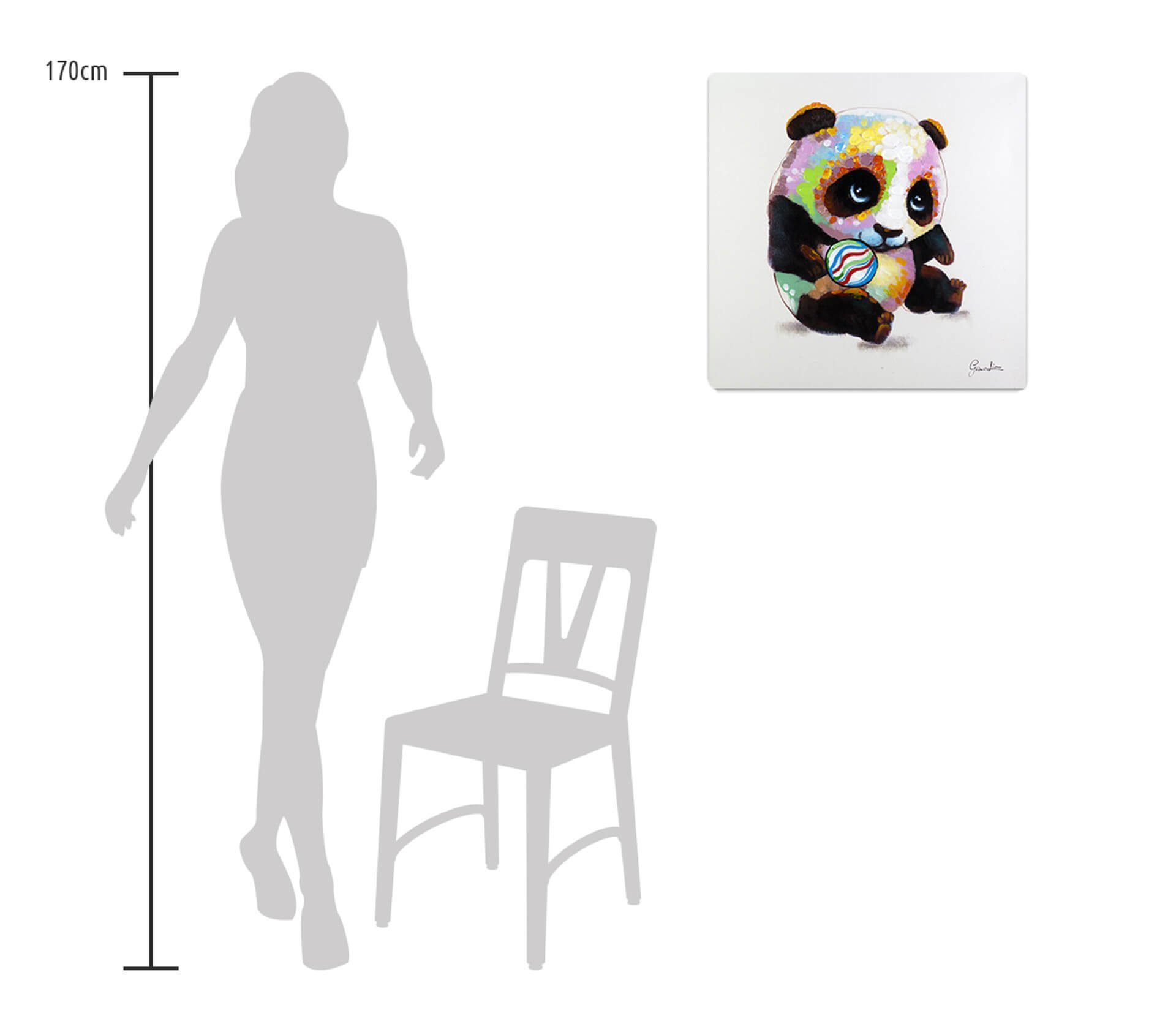 Leinwandbild Panda Wandbild Spielender cm, 100% 60x60 HANDGEMALT Gemälde KUNSTLOFT Wohnzimmer