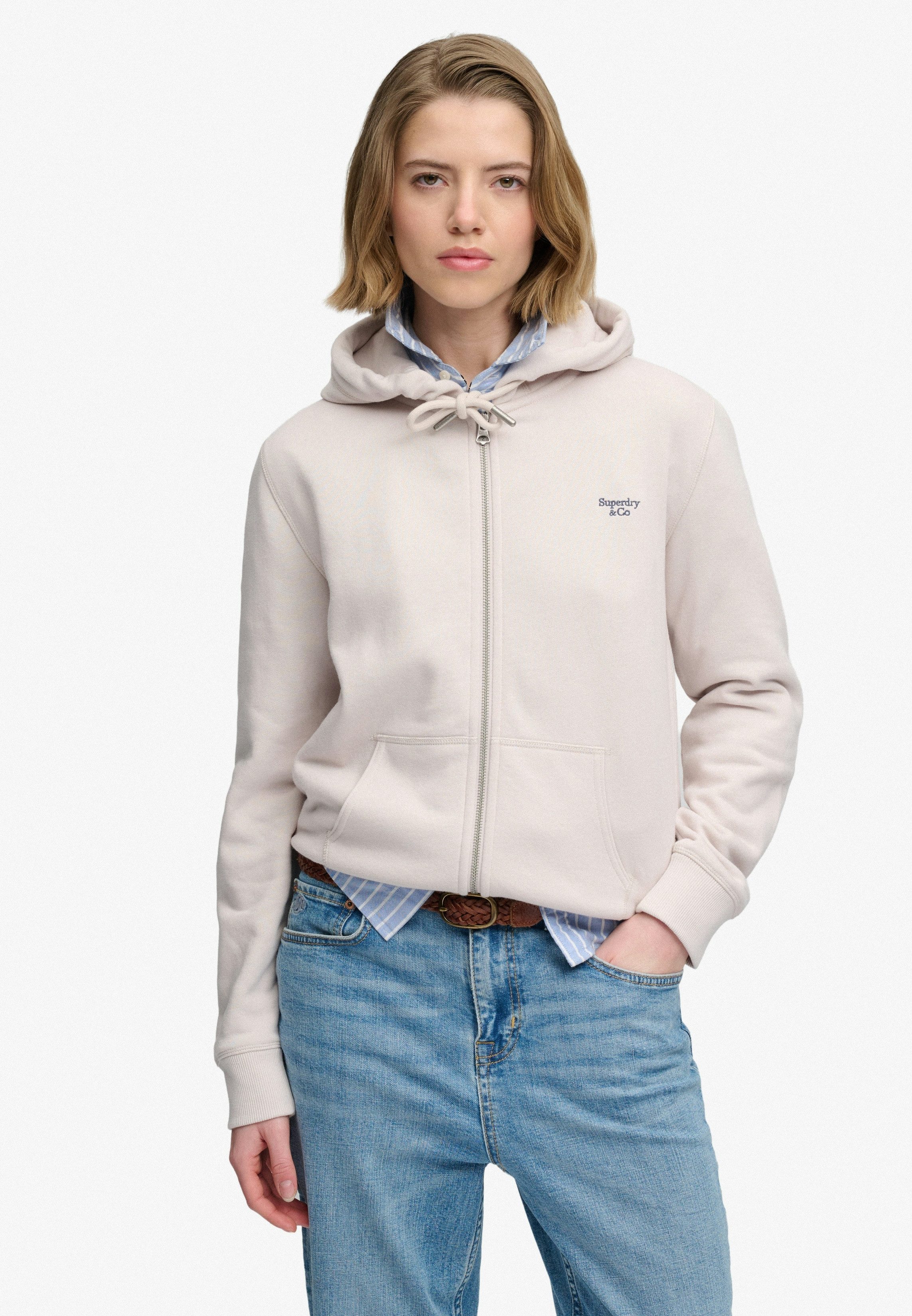 Superdry Kapuzensweatjacke SIGNATURE EMB ZIPHOOD Baumwollmischung, relaxed fit