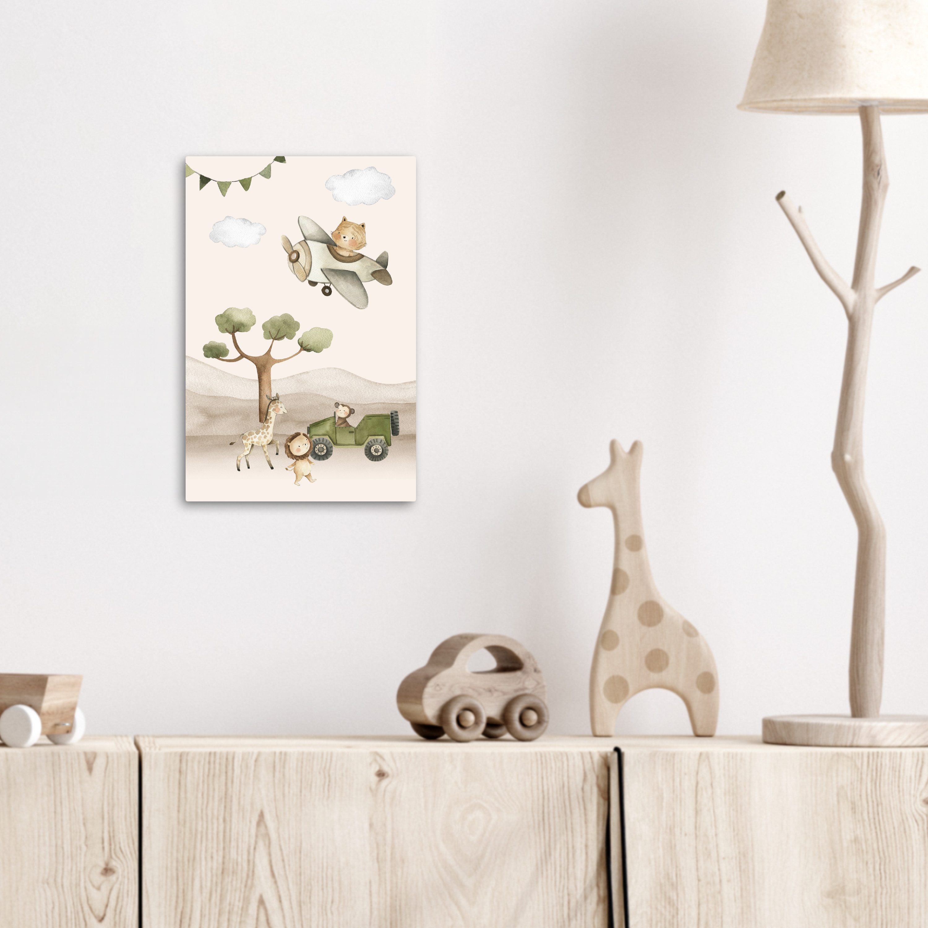 OneMillionCanvasses® Leinwandbild Wilde Tiere - Safari - Aquarell - Flugzeug, Fotodruck (1 St), Kinderzimmer Deko, Mädchen und Jungen Bilder 20x30 cm – Bild 3 von 5