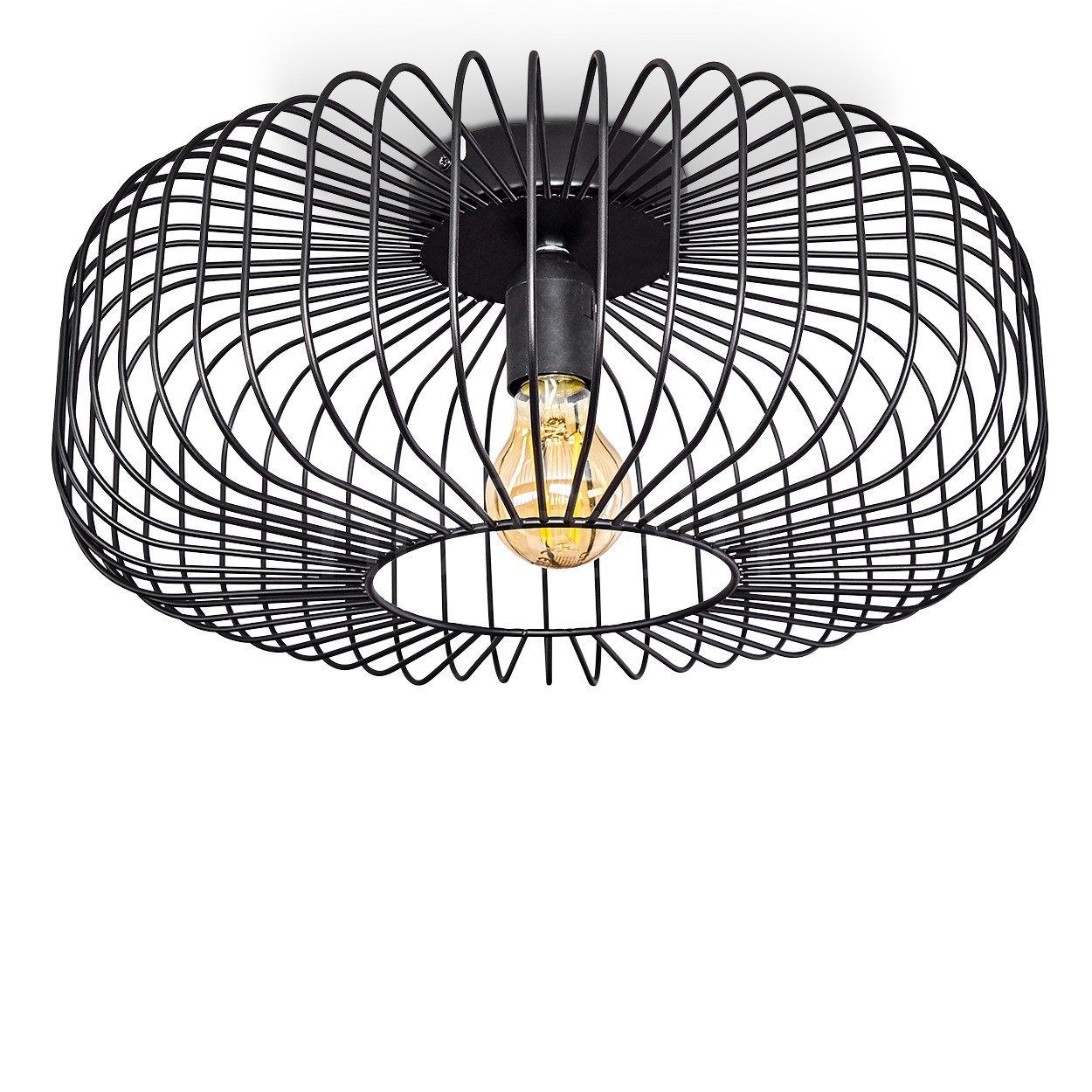 hofstein Deckenleuchte »Pieris« runde Deckenlampe aus Metall in Schwarz, ohne Leuchtmittel, E27, Retro-Leuchte mit Lichteffekt durch Gitter-Optik