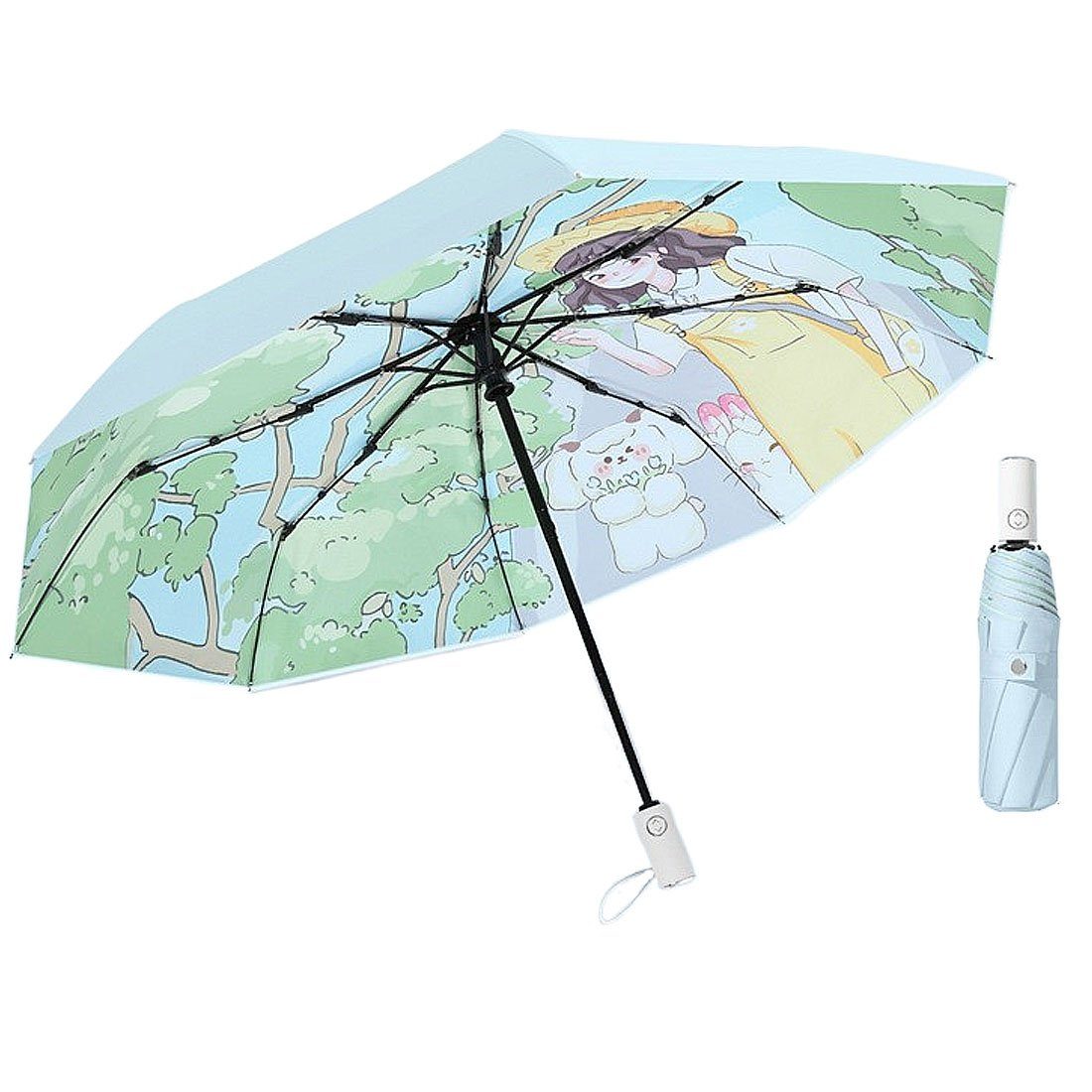 DÖRÖY Taschenregenschirm UV-Faltschirm, automatischer tragbarer Regenschirm,regenfest,winddicht blau