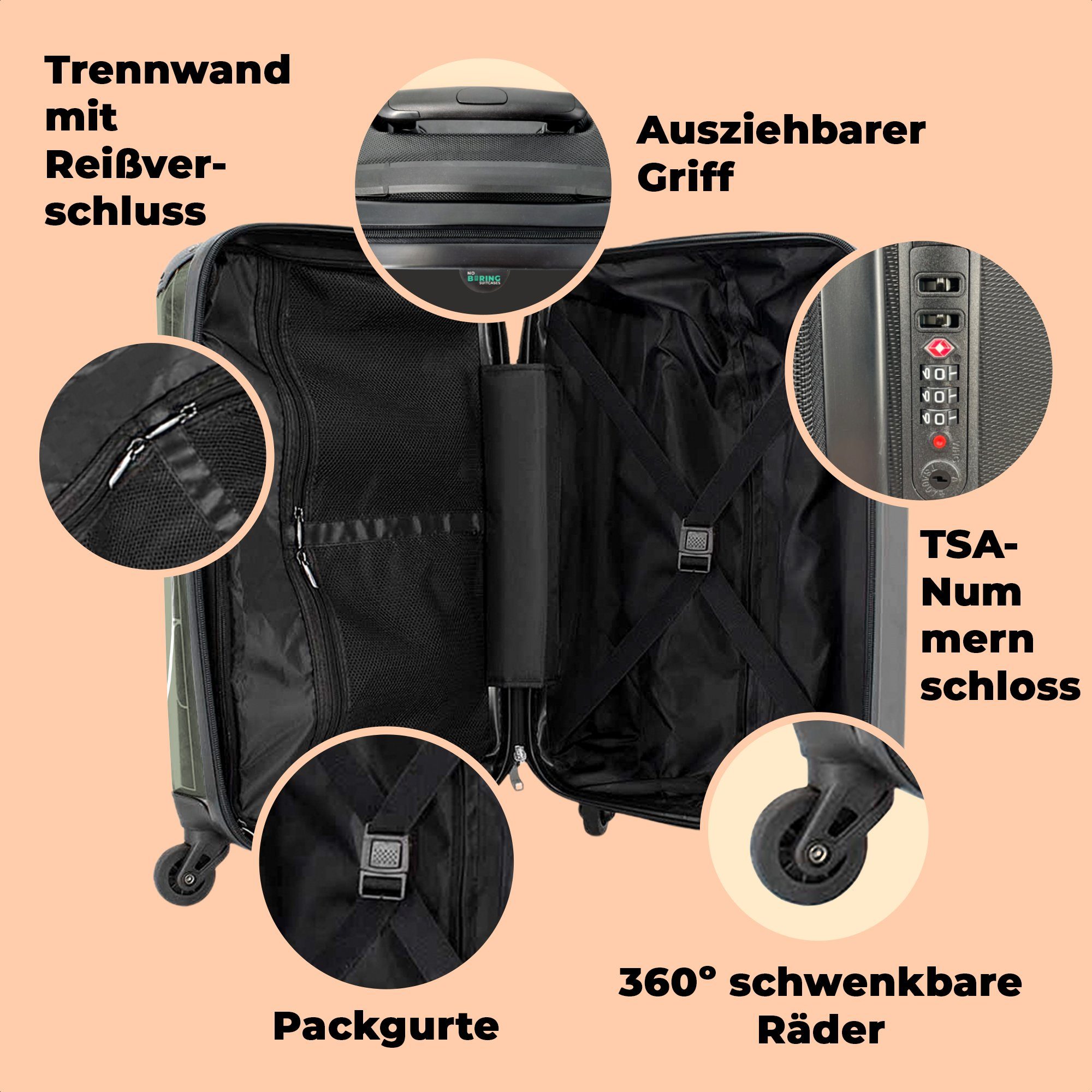 - Rollen, Kleine Grün Reisekoffer 4 - Haare Strichzeichnung, 55x35x20cm Handgepäck Trolley Rollen Cabin mit Handgepäckkoffer 4 Frau - Rollkoffer Vogel - - NoBoringSuitcases.com©