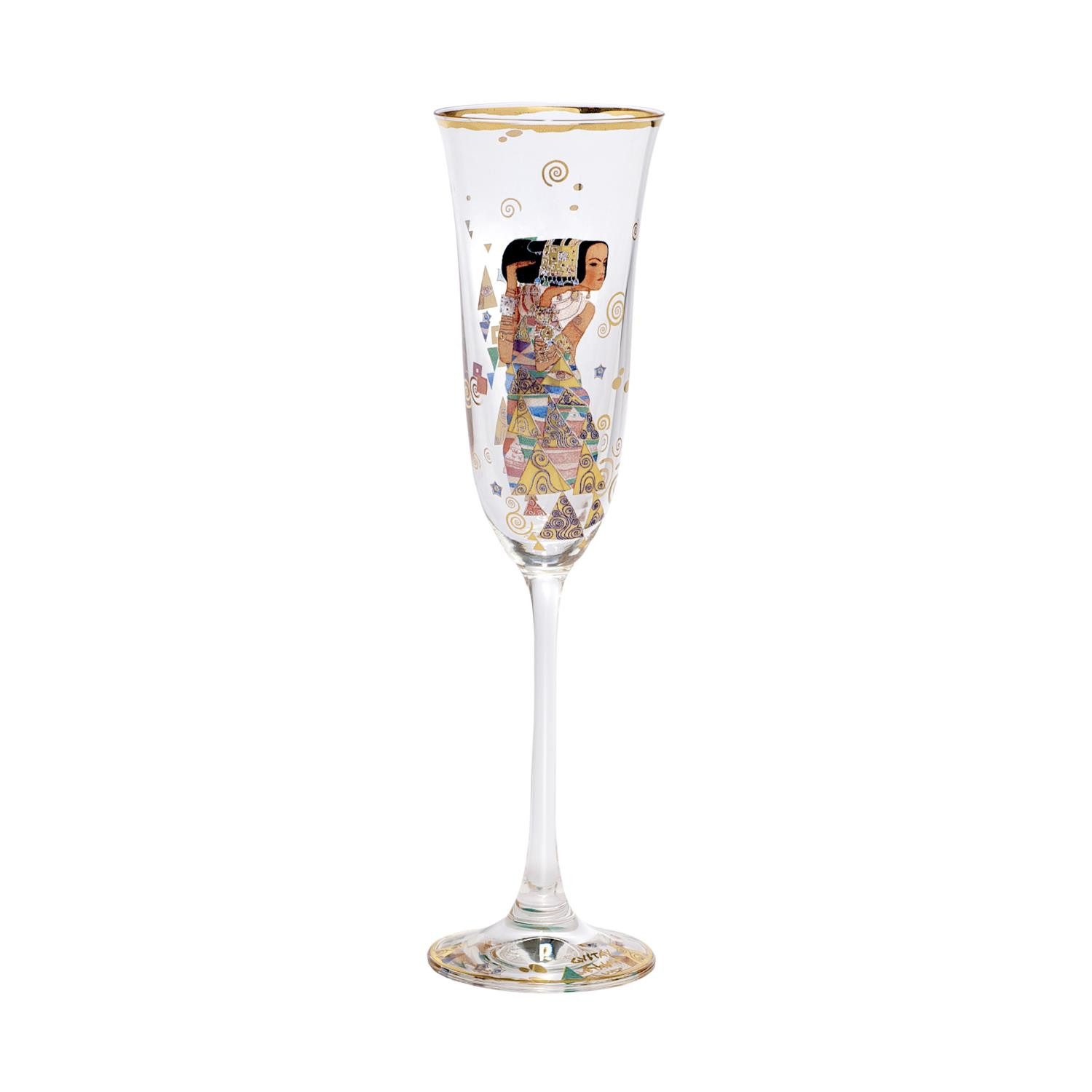 Goebel Sektglas Gustav Klimt, Glas, Echtgolddekor, Mehrfarbig, Die Erwartung, H: 24cm