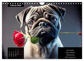 CALVENDO Wandkalender Der humoristische Mops-Kalender (Wandkalender 2024 DIN A4 quer)