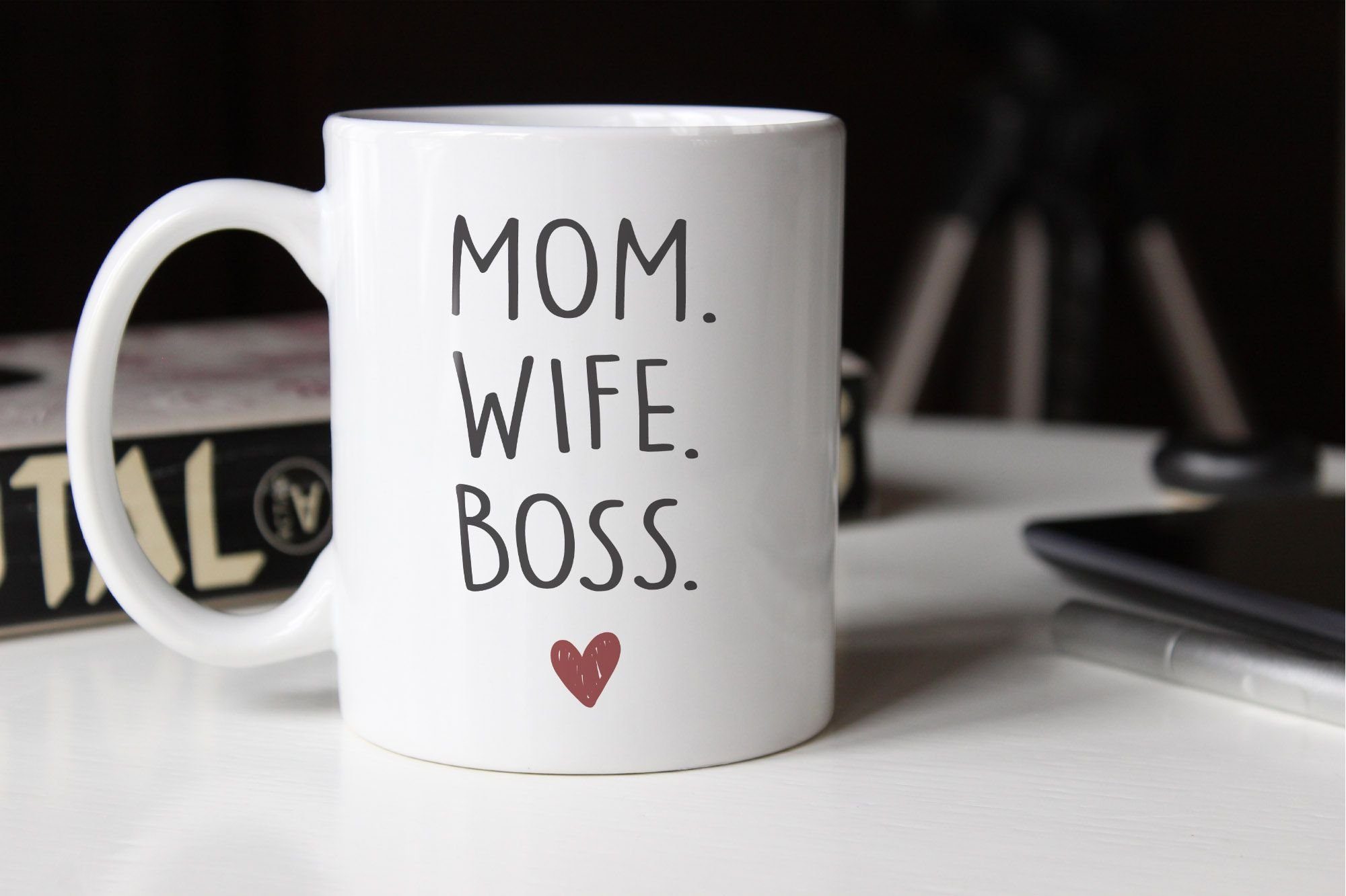 Moonworks®, Kaffee-Tasse Keramik weiß Tasse Dad Mom Wife Papa Husband Legend Boss MoonWorks Mama Mom Geschenk