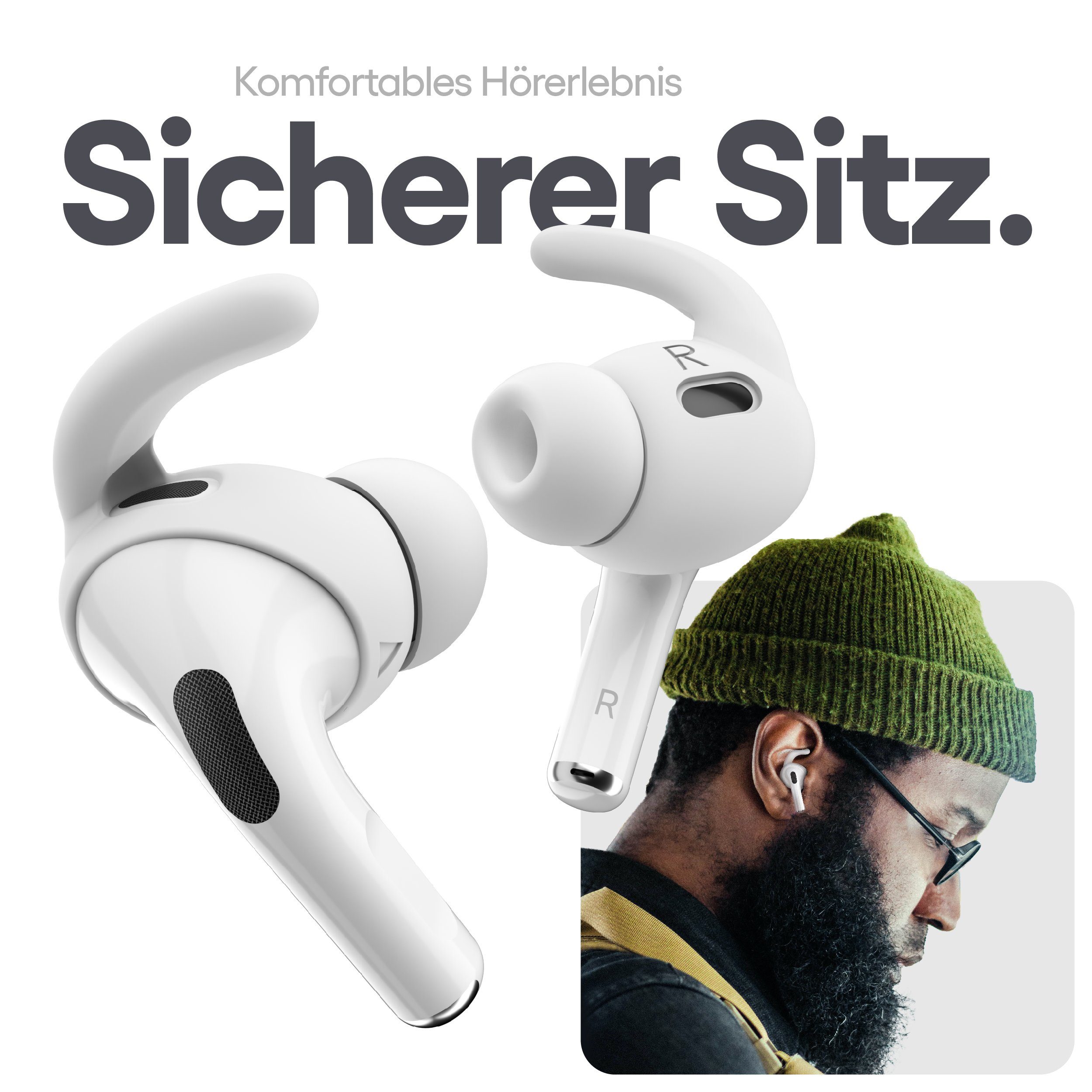 Pro Halt Generation) EarBuddyz Ohrpolster weiß für 2 Ohrhaken Pro (Sicherer KeyBudz für AirPods Apple 2. AirPods
