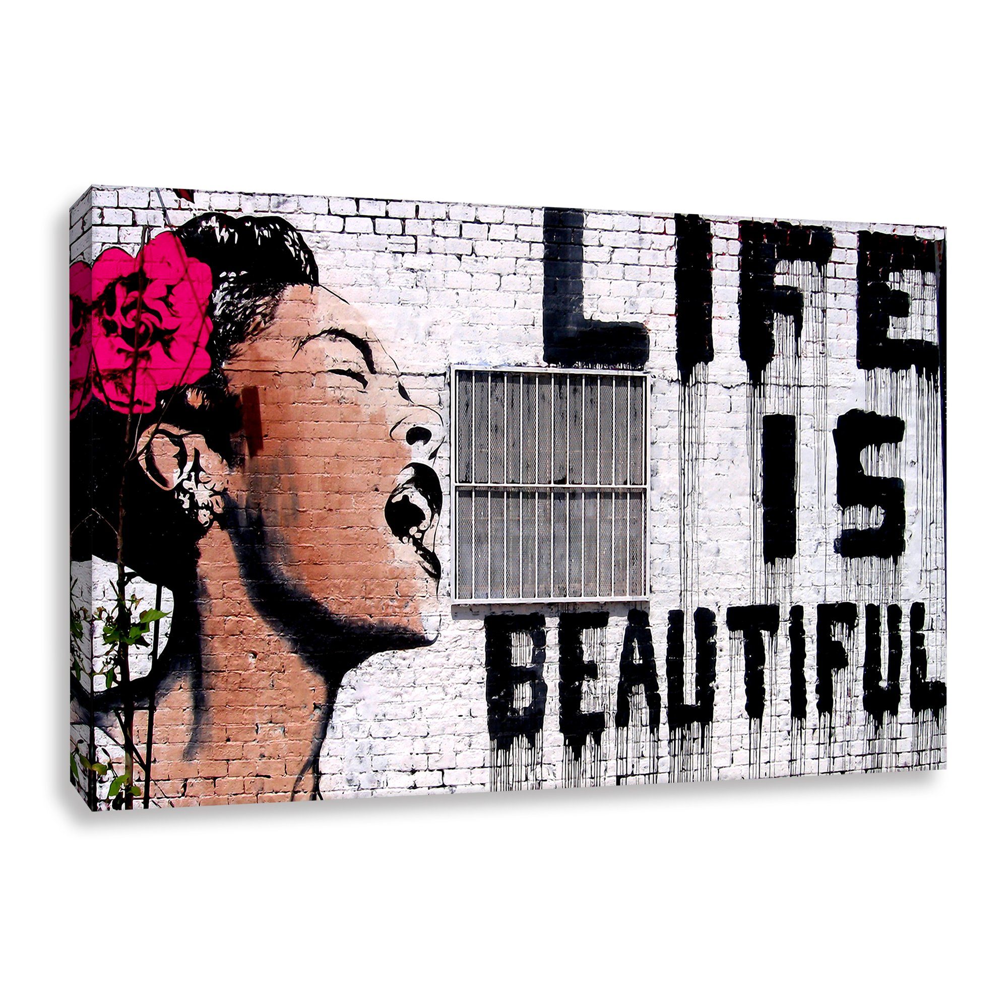 Leinwando Gemälde Banksy Leinwandbild / Life is beautiful - Streetart und graffiti Art wandbild