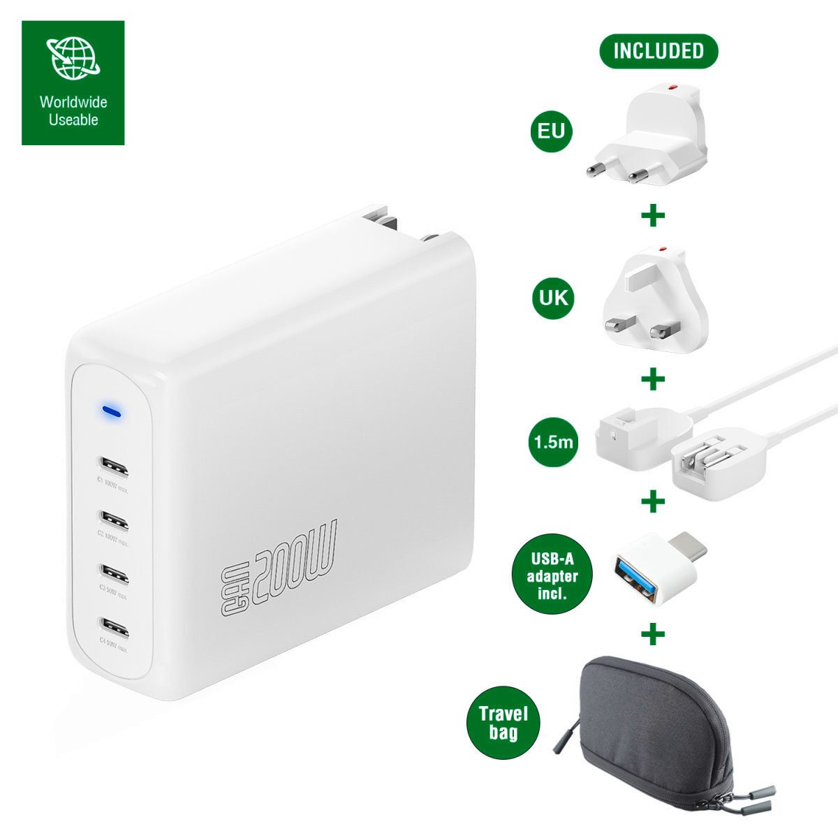 4smarts 4smarts Ladegerät GaN Flex Pro 200W 4 USB-C, Trave Induktions-Ladegerät