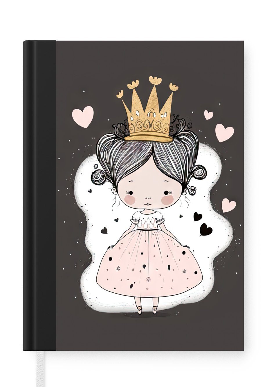 MuchoWow Notizbuch Prinzessin - Kleid - Herzen - Mädchen - Krone, Journal, Merkzettel, Tagebuch, Notizheft, A5, 98 Seiten, Haushaltsbuch