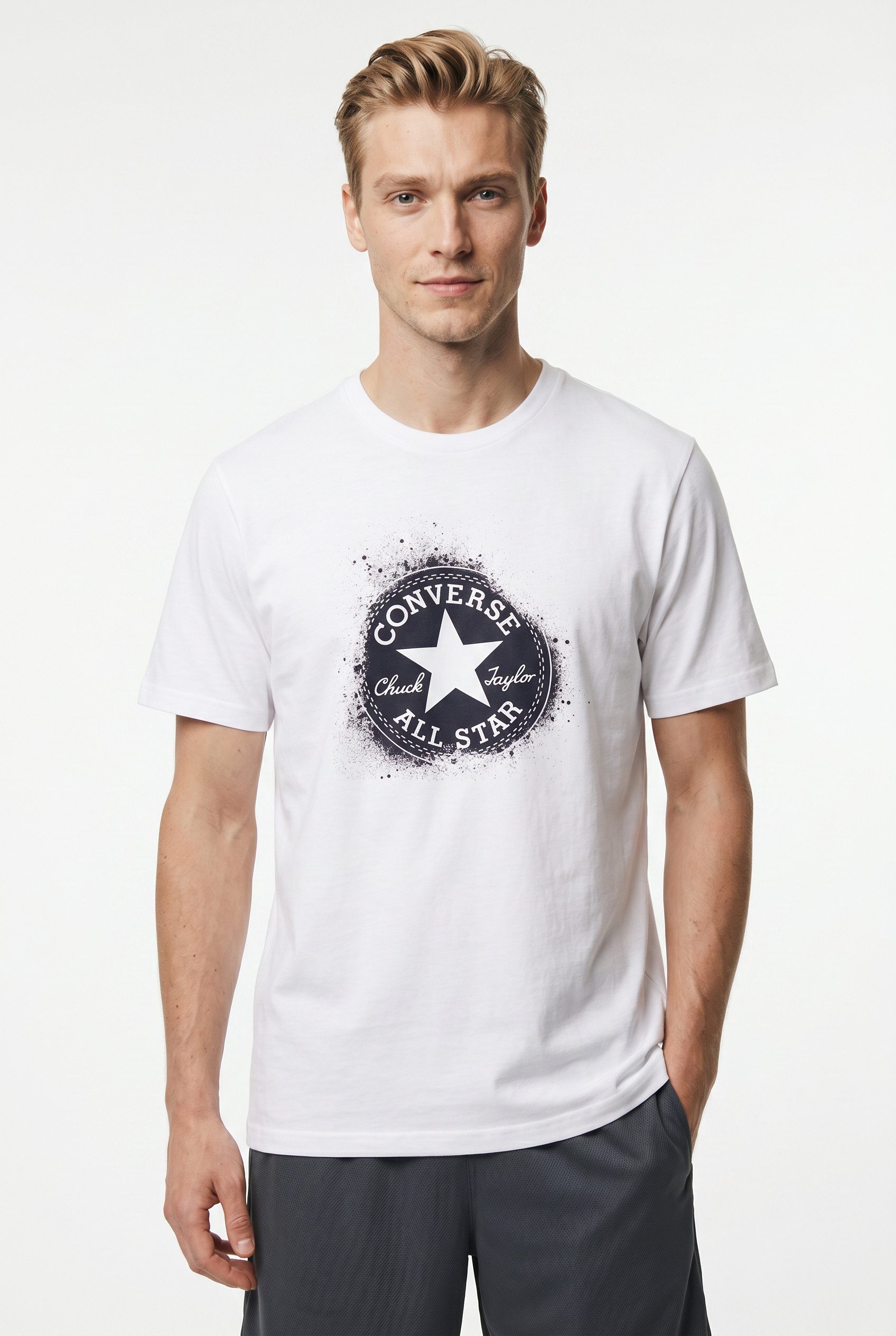 Converse T-Shirt MEN'S CONVERSE ALL STAR STENCIL T-SHIRT unifarbenes Design, Kurzarm, Rundhalsausschnitt mit eingefasster Kante