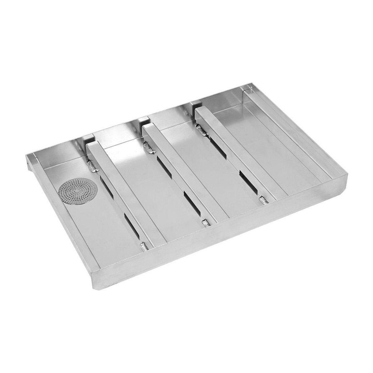 Emco Fußmatte Schmutzfangwanne Aluminium Bodenwanne für Eingangsmatten, rechteckig, Höhe: 75 mm, Größe: 750x500mm, mit Ablauf DN 50, wasserdicht verschweißt