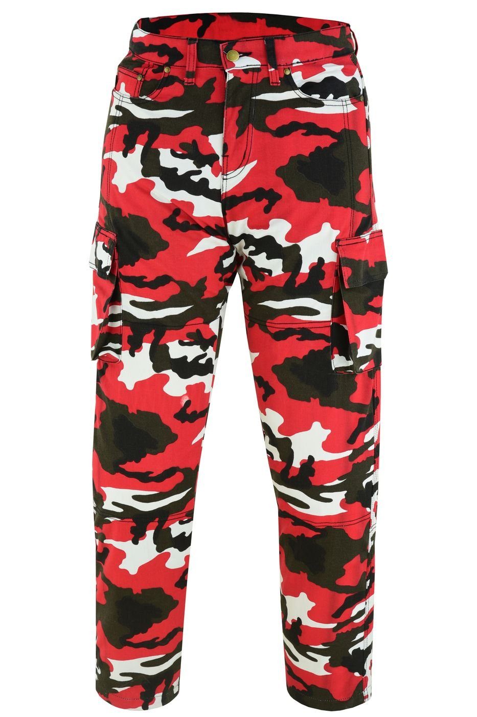 & German Cargohose mit Wear Motorradhose JEANS-003 Schutz Motorradjeans Protektoren Rot/Camo Motorradhose stoff