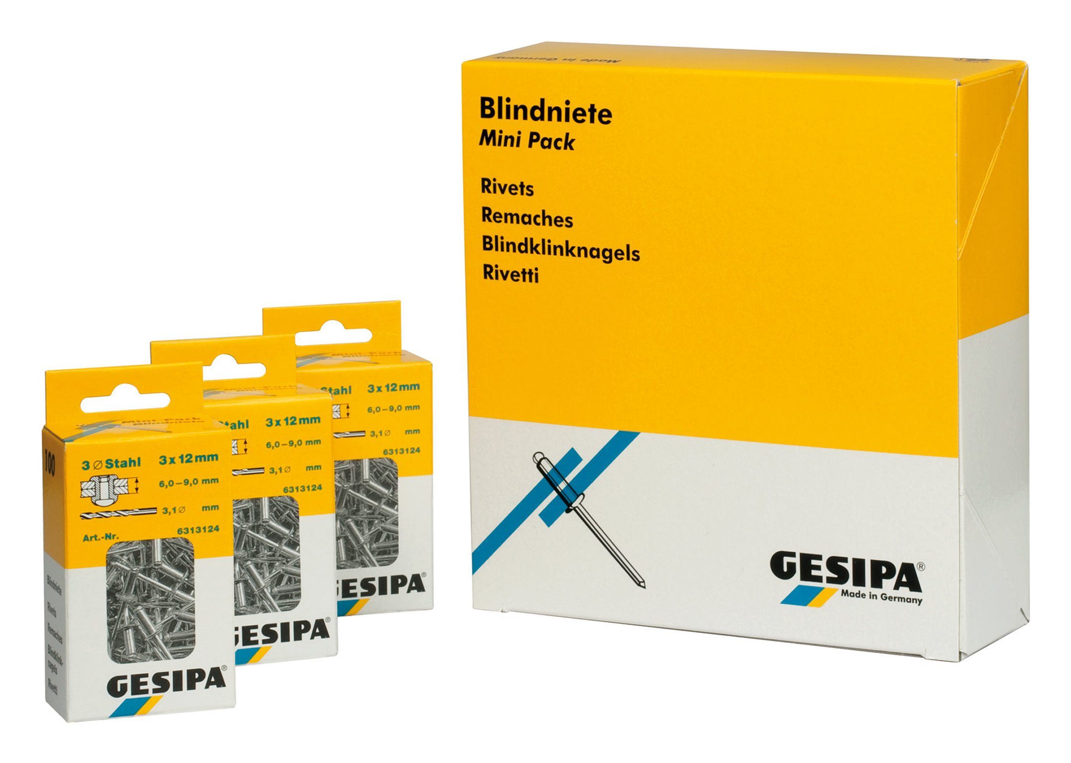 GESIPA Blindniete, (100 Stück), Mini-Pack PolyGrip Edelstahl 3,2 x 11 mm